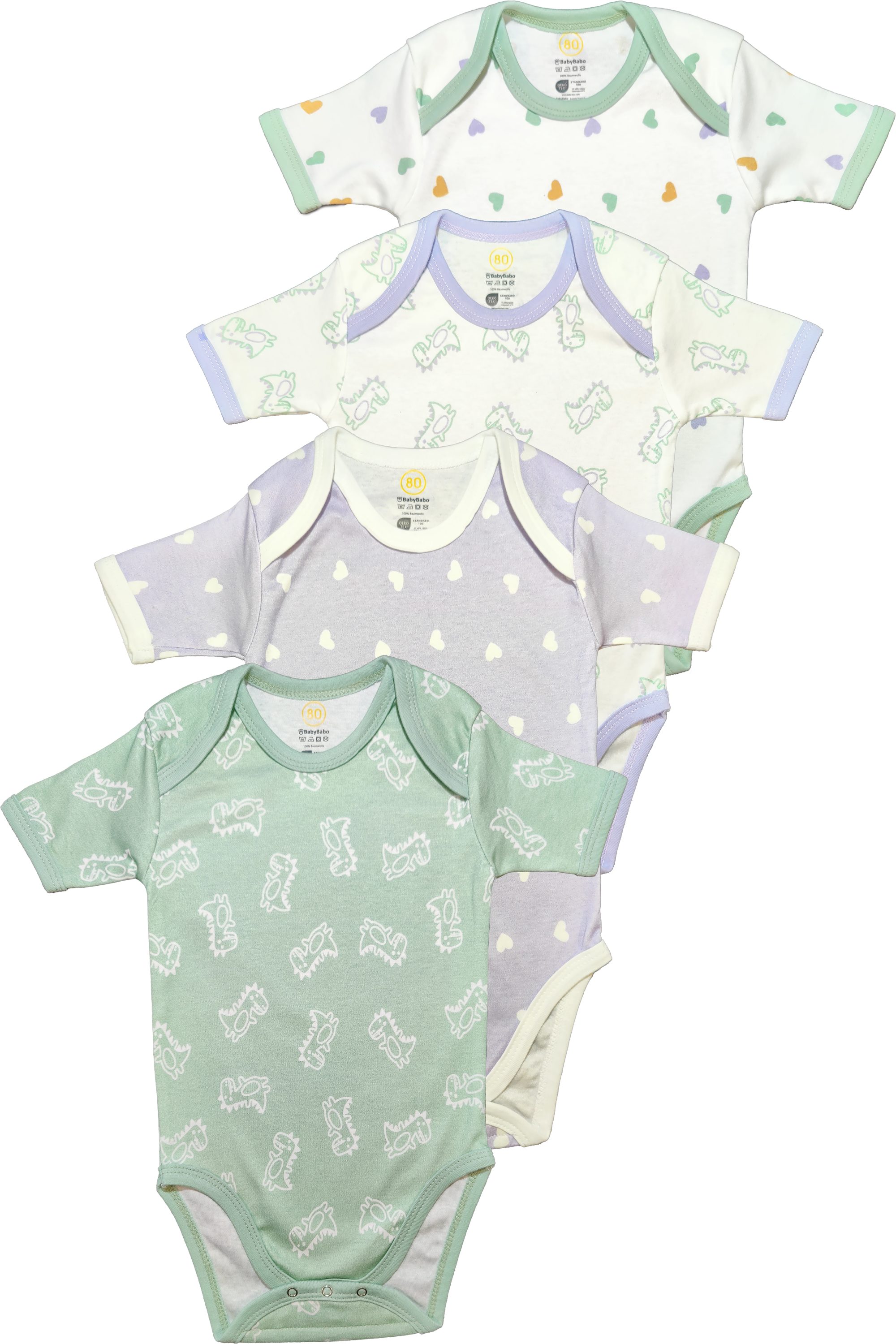 Herzchen-Dino Mix mit Mint-Grün Lavendel-Lila