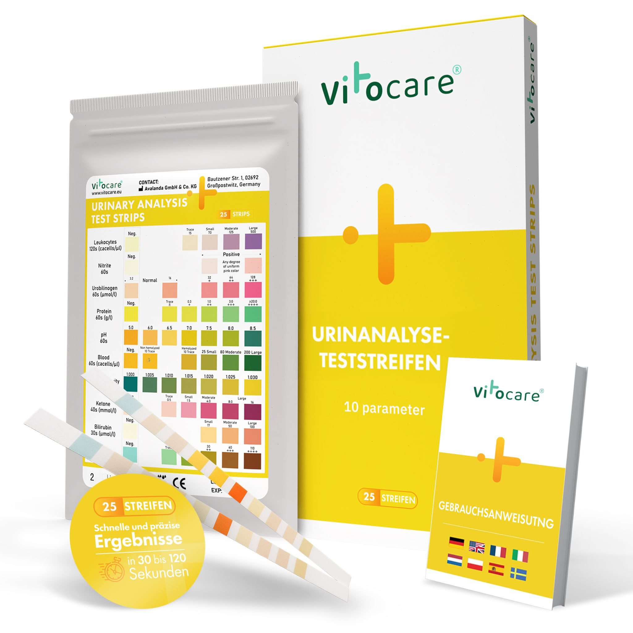 Vitocare Harnsäure-Messgerät Vitocare Urinteststreifen 10in1, Urintest f. Zuhause, 25/125 Stk.