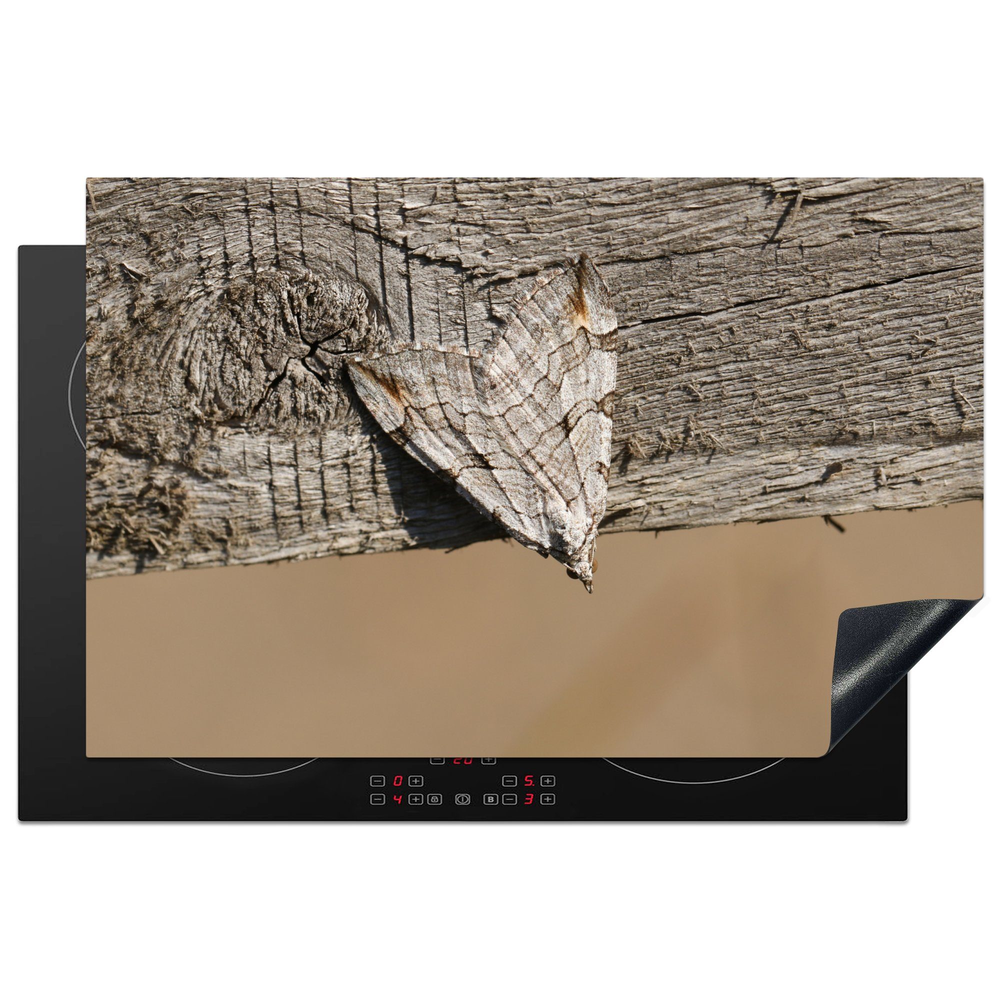 MuchoWow Herdblende-/Abdeckplatte Camouflage - Motte - Holz, Vinyl, (1 tlg), 81x52 cm, Induktionskochfeld Schutz für die küche, Ceranfeldabdeckung