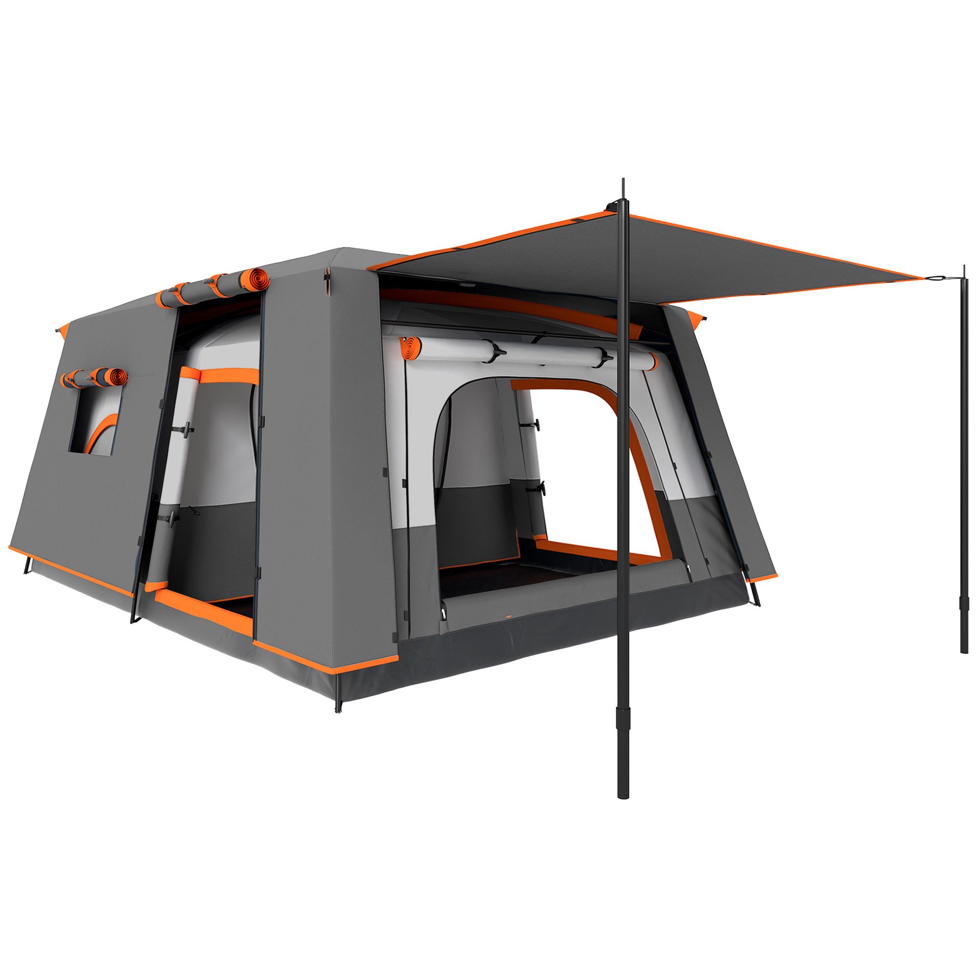 Tunnelzelt mit Vordach, Bodenplane, Seitentür, Fenster, Packtasche