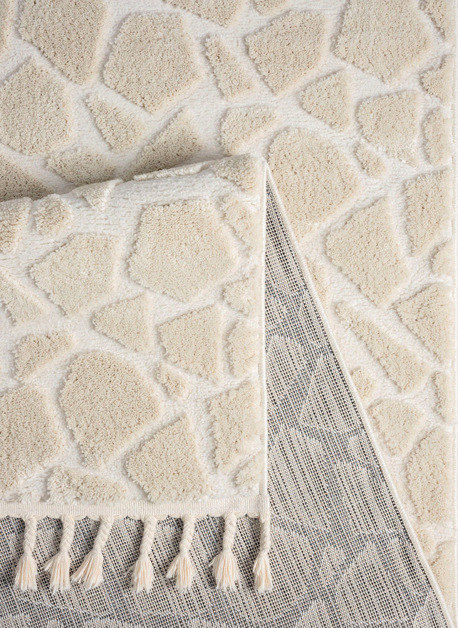 Teppich »Geron« in Boho, 19 mm, mit Qualität, Home Höhe: cream rechteckig, dichte Stein-Optik, Scandi-Look Fransen, Woll-Look, affaire