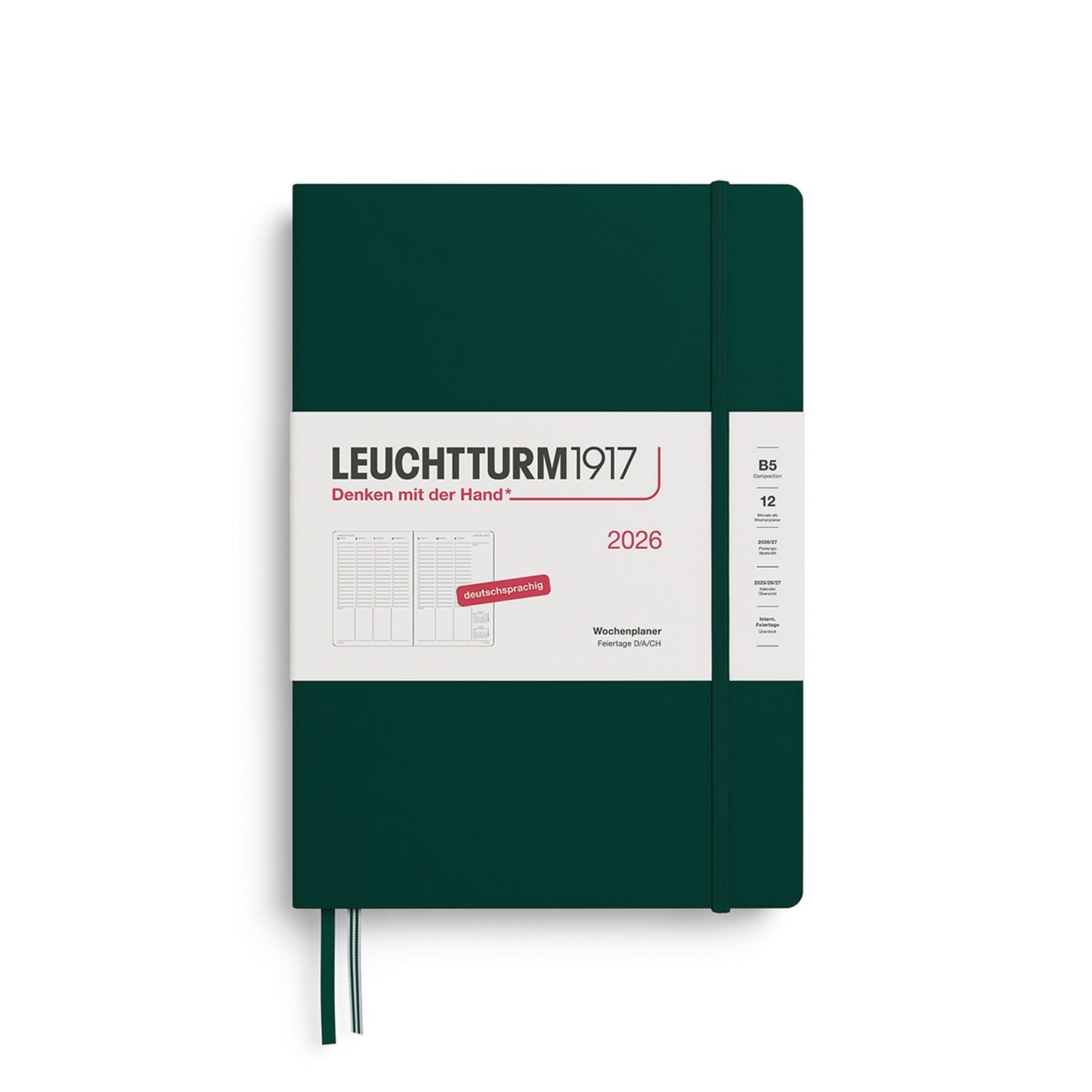 Leuchtturm1917 Taschenkalender Wochenplaner 2026 Composition B5 Hardcover Forest Green