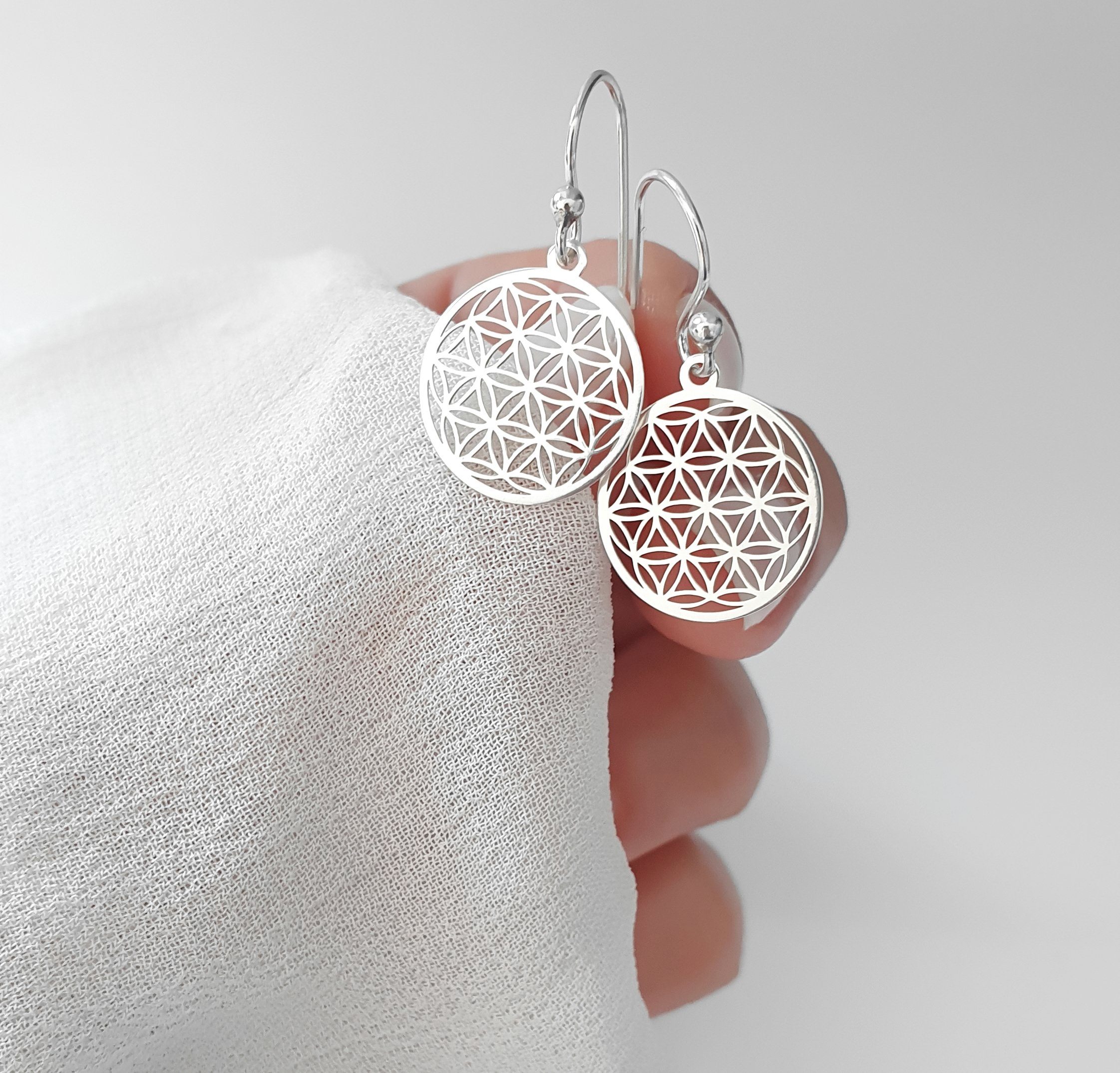 SCHOSCHON Paar Ohrhaken Ohrhaken Blume des Lebens 925 Silber Ohrringe Lebensblume, Ohrschmuck Lebensblume