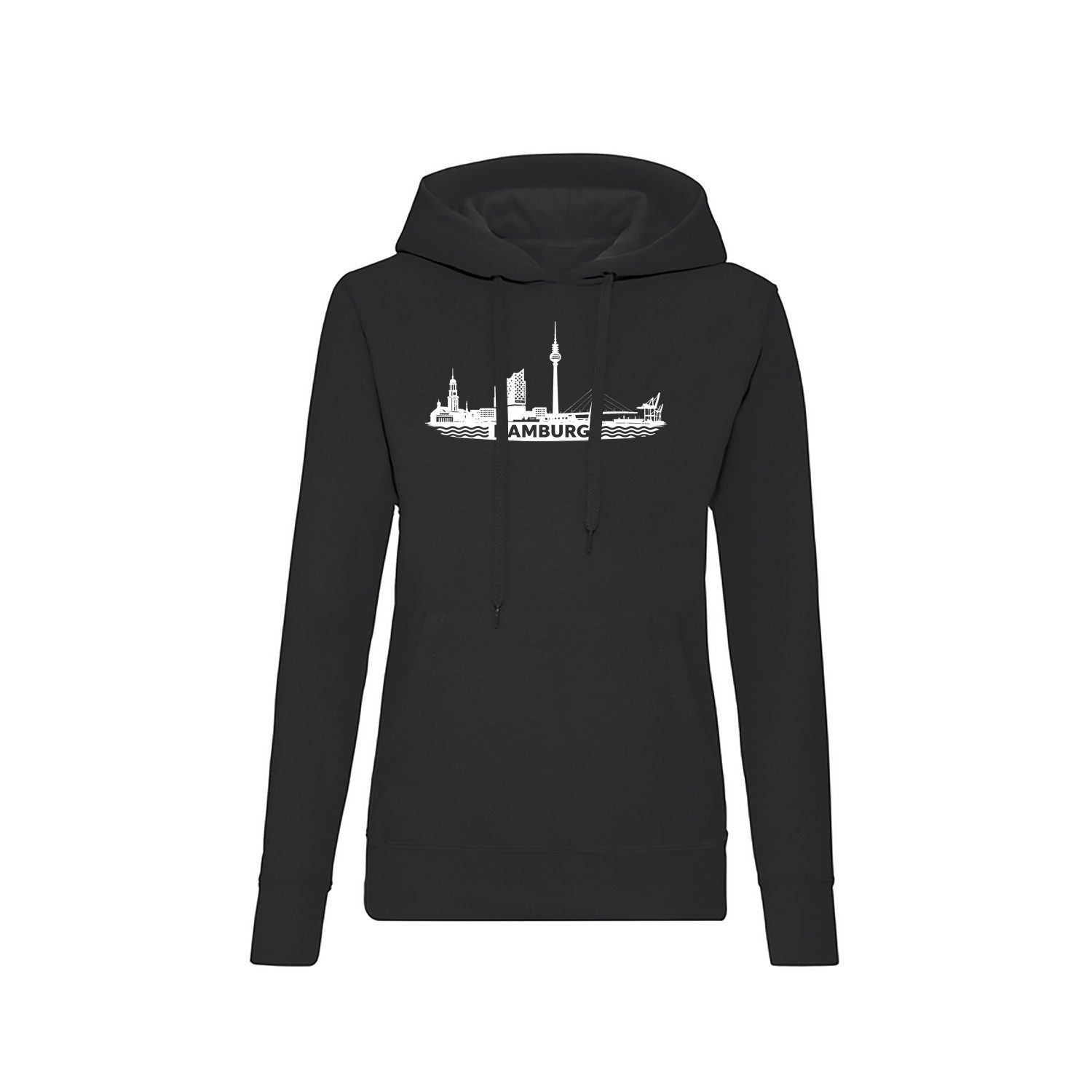 Blondie & Brownie Hoodie Hamburg Damen Hoodie Skyline Print Hafen Motiv für Freizeit und Alltag (Einzelstück, Einzelartikel) Hamburg Damen Hoodie Hafenblick