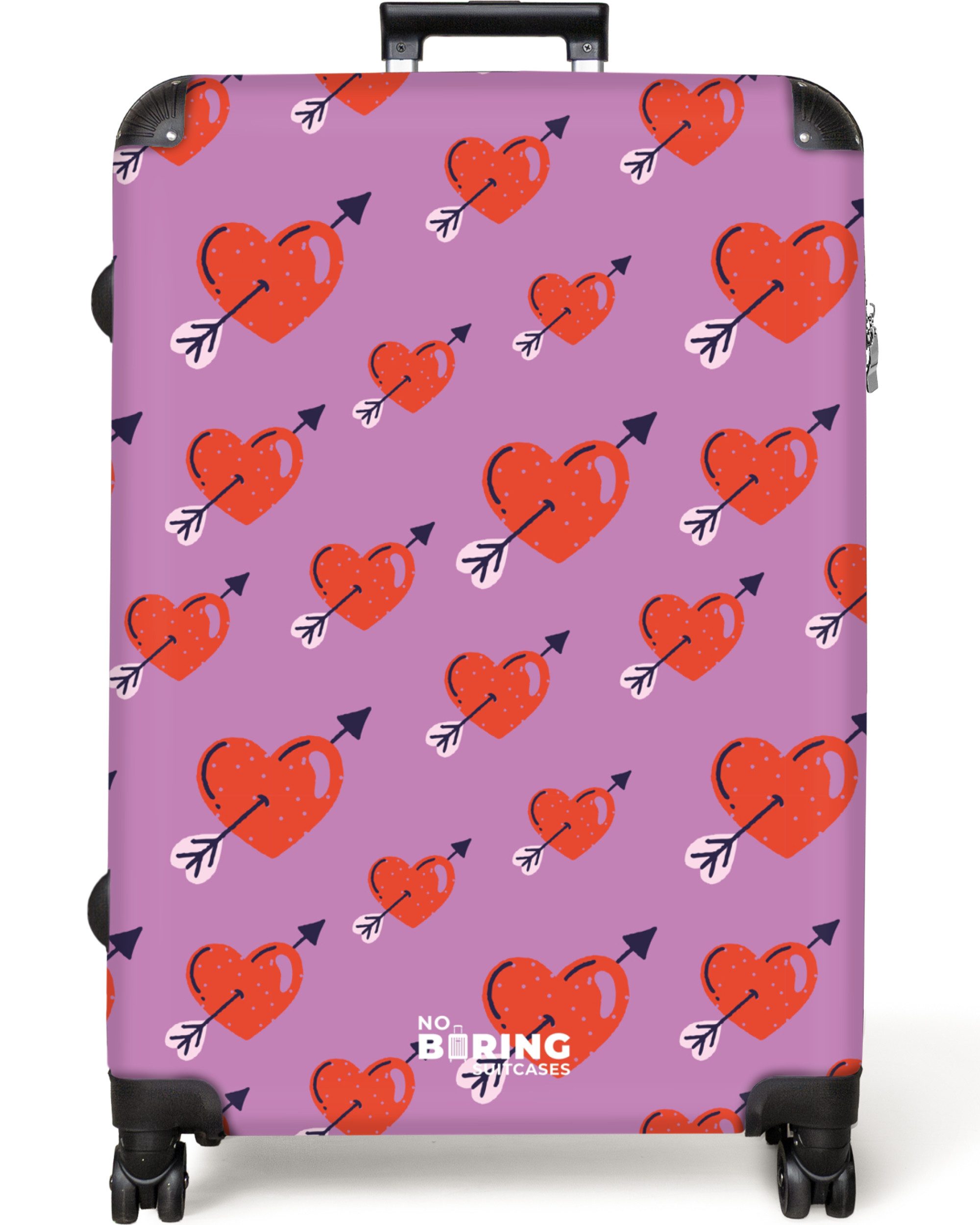 NoBoringSuitcases.com© Hartschalen-Trolley Lila mit roten Herzen günstig online kaufen