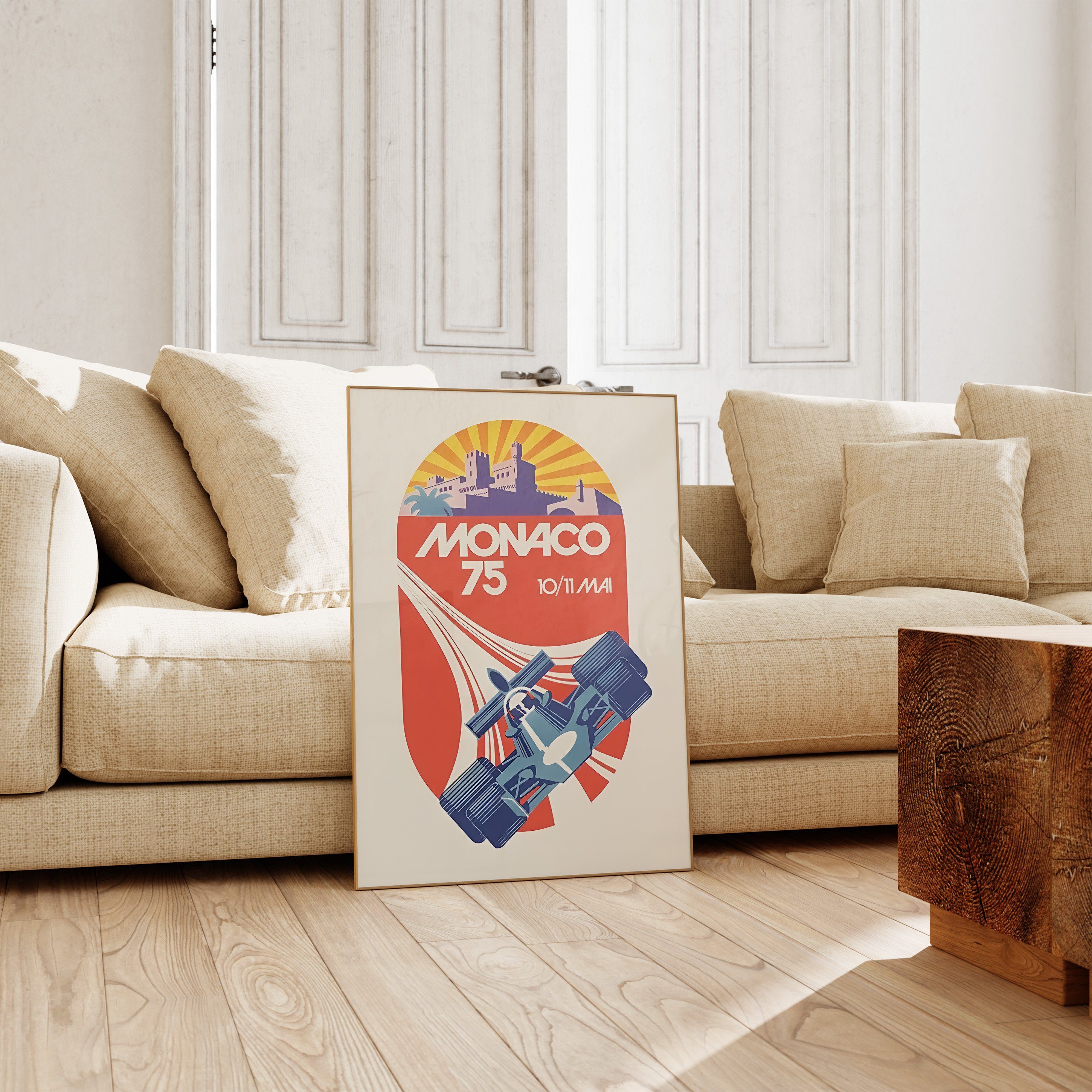JUSTGOODMOOD Poster Premium Monaco ohne Retro Rahmen Poster · Rennwagen 75 ®