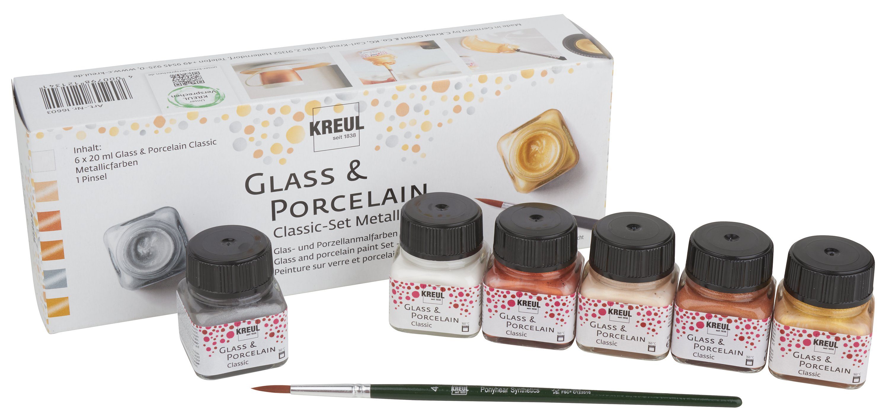 C. KREUL Bastelfarbe Glass & Porcelain Classic - Metallicfarben, 6er-Set