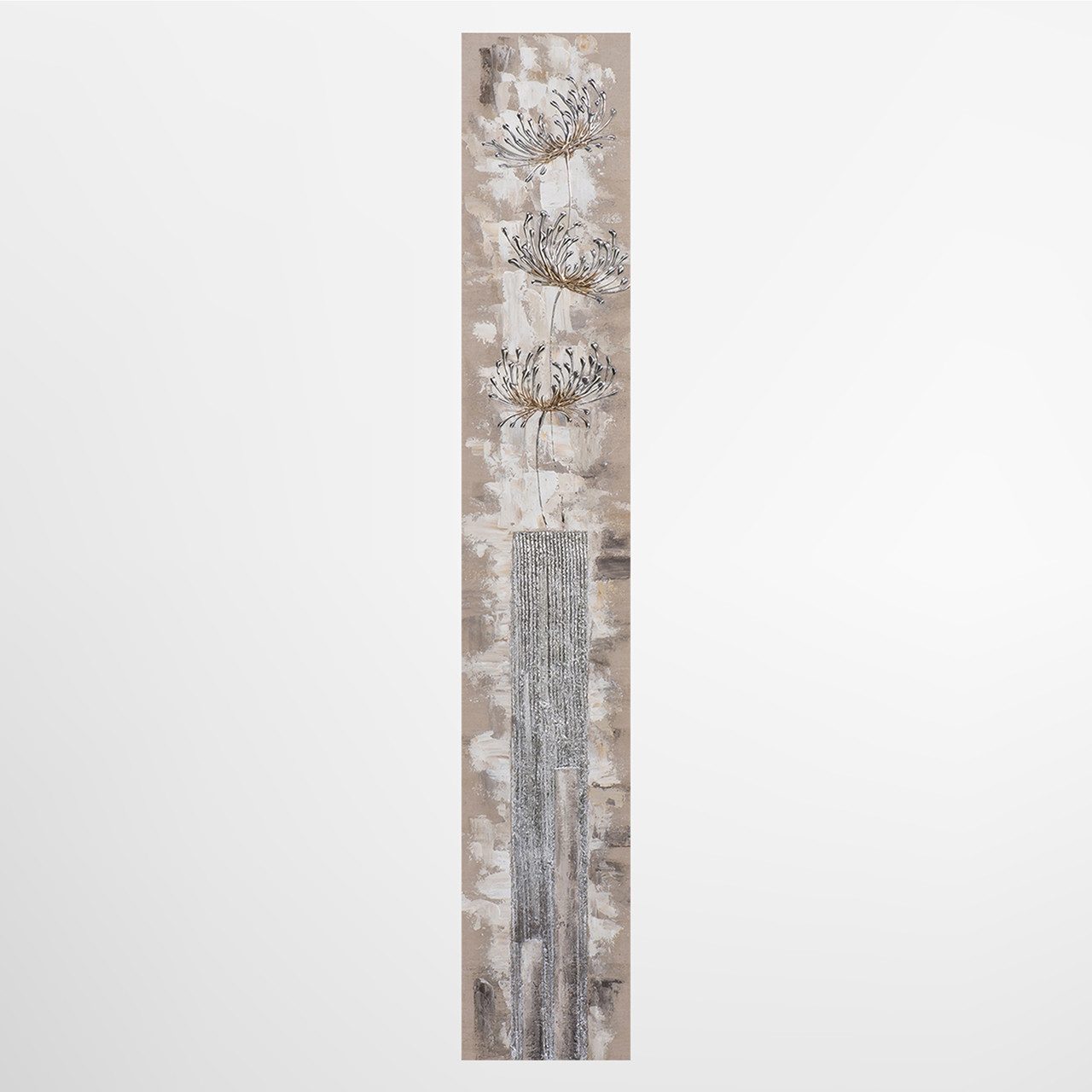 ArtUniverse Gemälde Leinwandbild Aufrechte Chrysanthemen in silber 25 x 150 cm, Naturmotiv