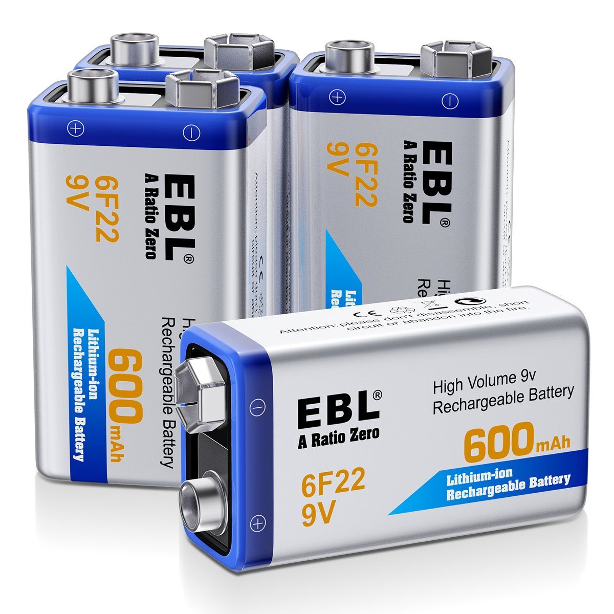 (9 EBL mAh Ni-MH 9V Akku,wiederaufladbare 600 Batterie, E-Block V) 280mAH/650mAH
