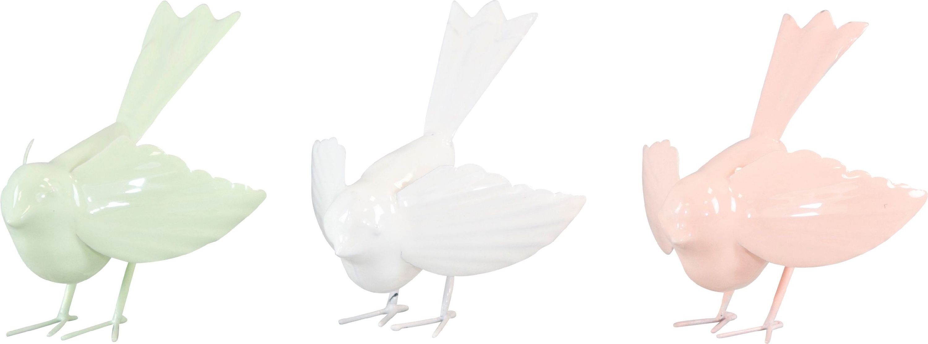 FURNARO Dekofigur (3-tlg), 3-tlg. Set Deko-Vögel aus Eisen emailliert in Pastellfarben ca. 11cm