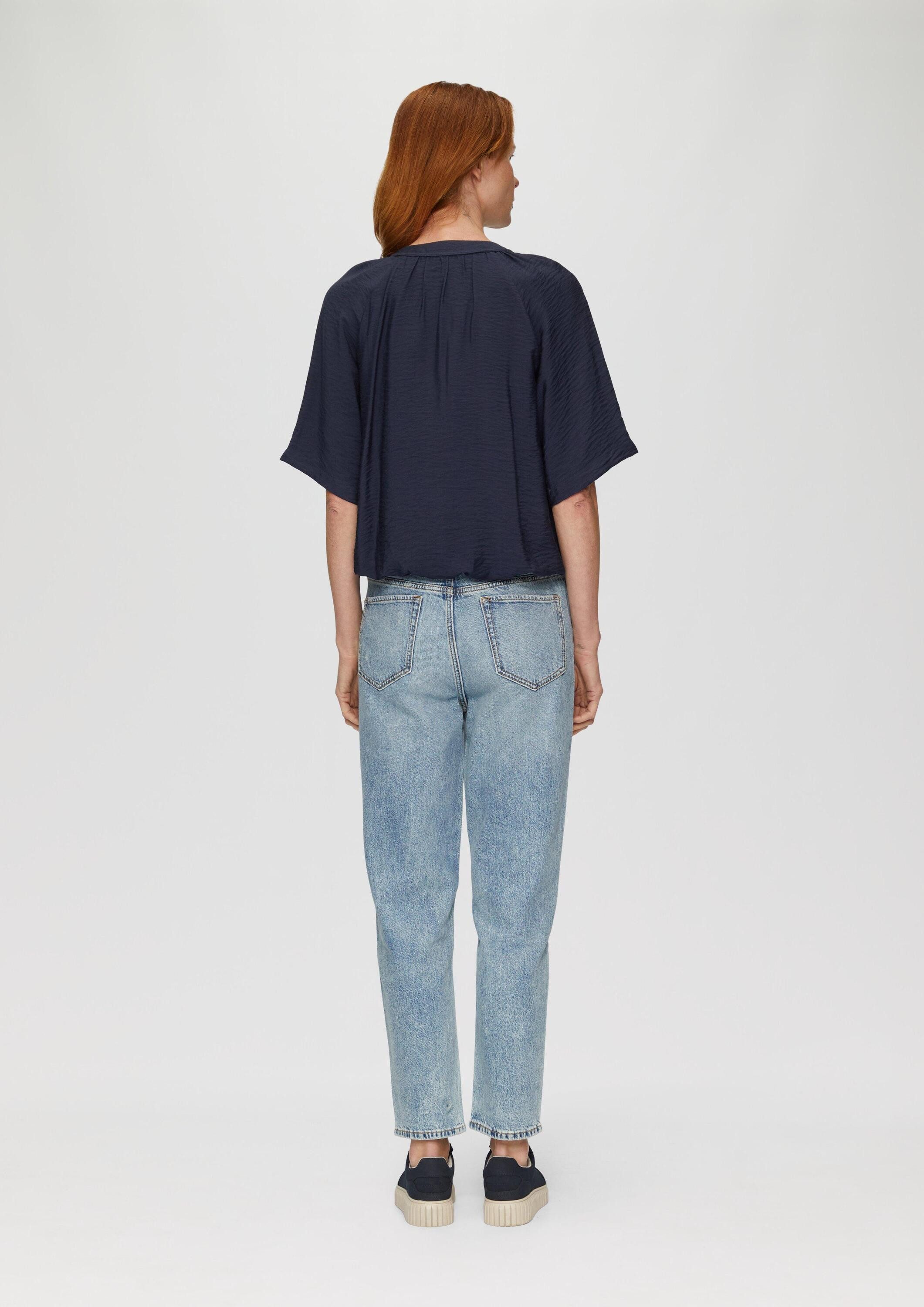 s.Oliver Kurzarmbluse Bluse Strukturierte Bluse im O-Shape mit Raffdetails