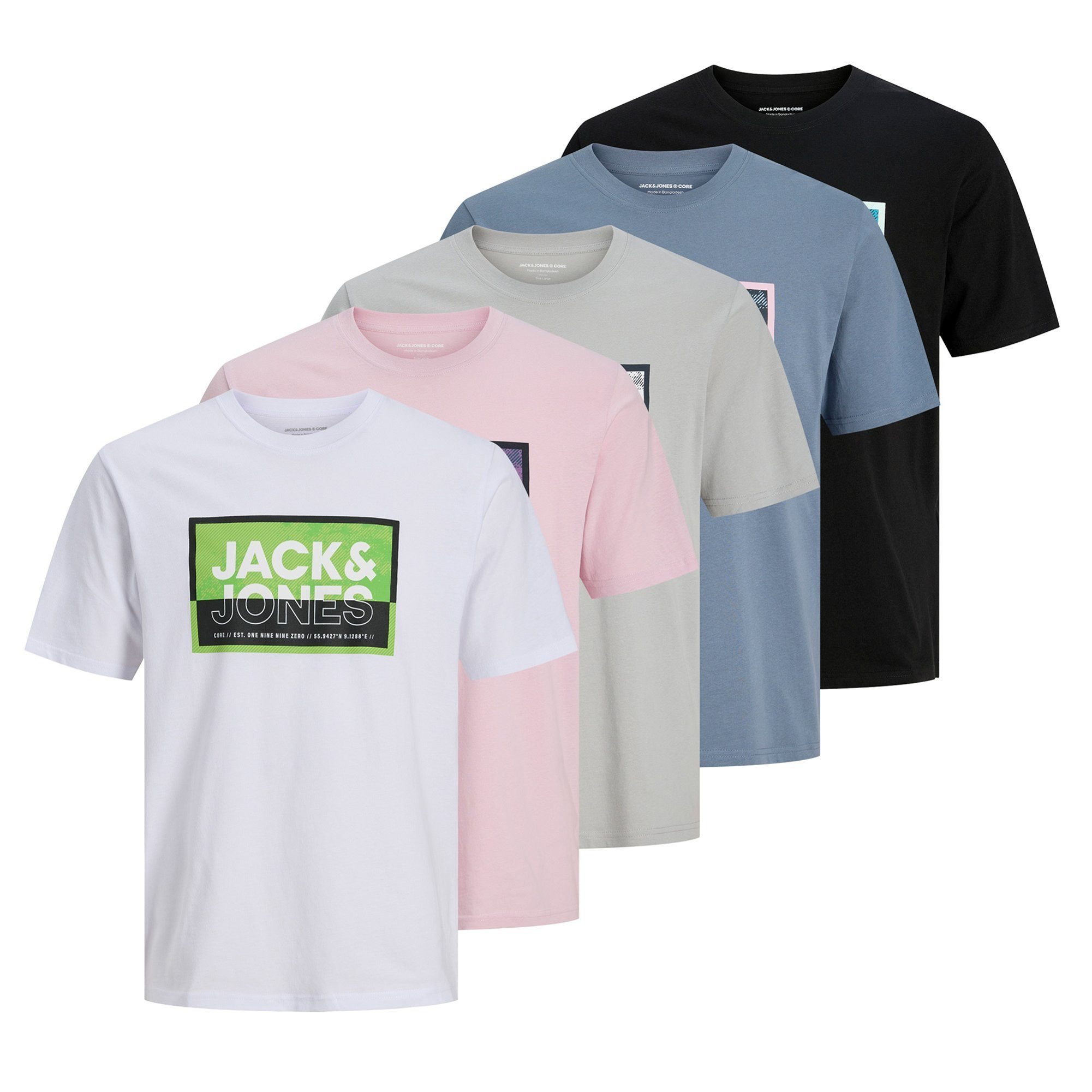 Jack & Jones T-Shirt Herren T-Shirt 5er Pack Baumwolle (Packung, 5er Pack)