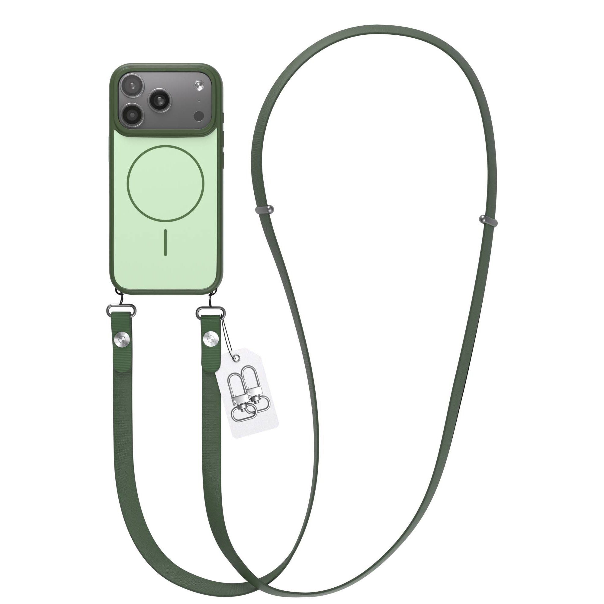 EAZY CASE Handykette Outdoor Case Thin MagSafe mit Band für Apple iPhone 17 Pro 6,3 Zoll, Outdoor Handyhülle mit schmalem MagSafe Ring und Trageband Grün