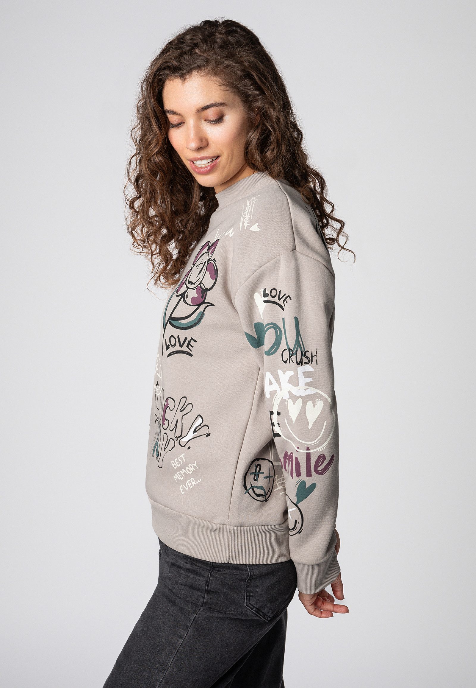 SUBLEVEL Sweatshirt Damen Pullover langarm im Alloverprint Sweater, Sweatpullover