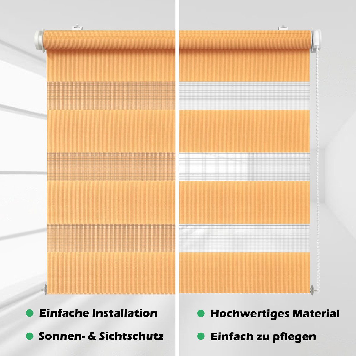 Doppelrollo Klemmträger, DomDeco, Orange Klemm- Duo-Rollo mit Fenster-Rollo/Seitenz, oder Klemm-Fix Doppelrollo Schraubmontage