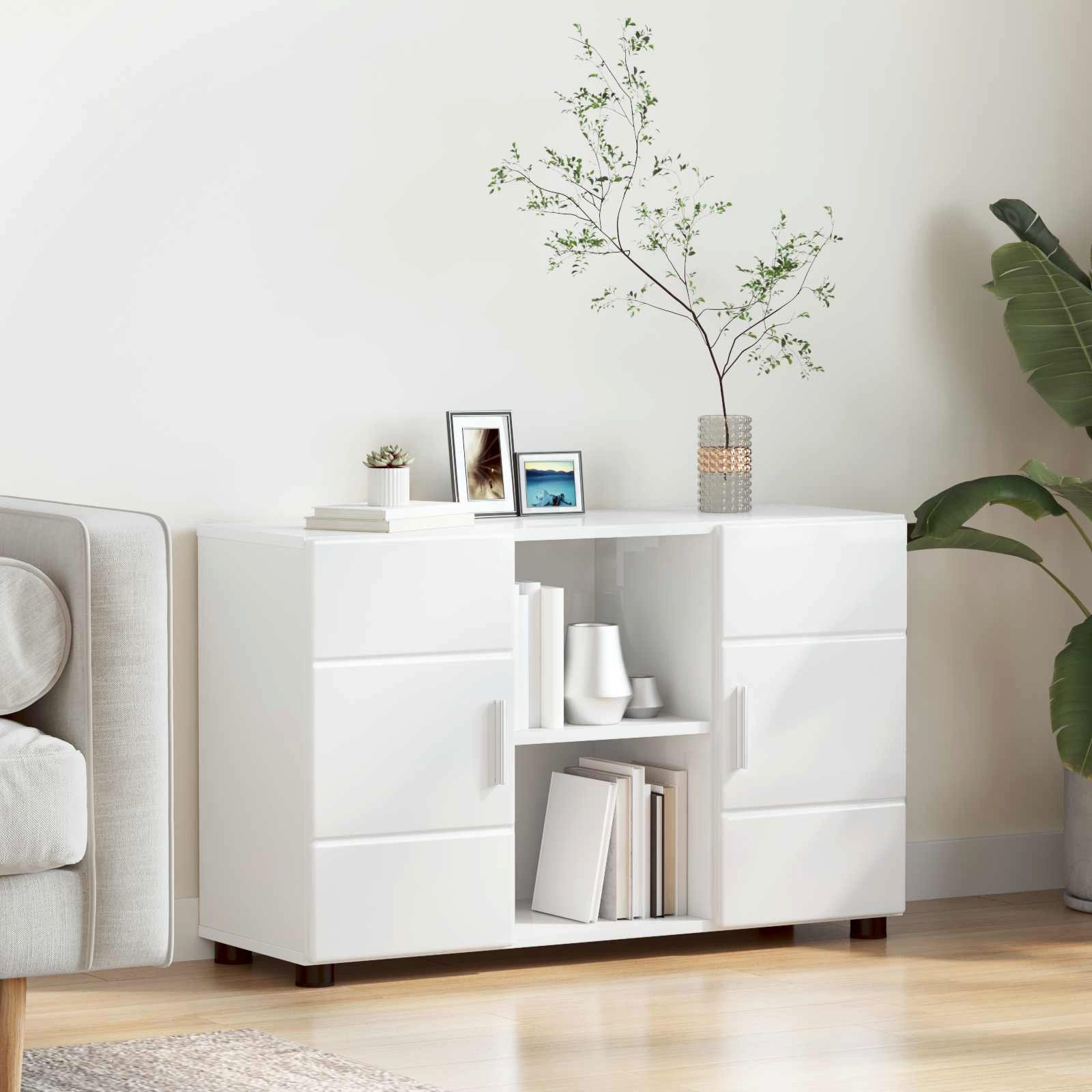vidaXL Wohnzimmer-Set Sideboard FLORIN 88,5 x 30,5 x 55,5 cm Hochglanz Weiß, (1-St)