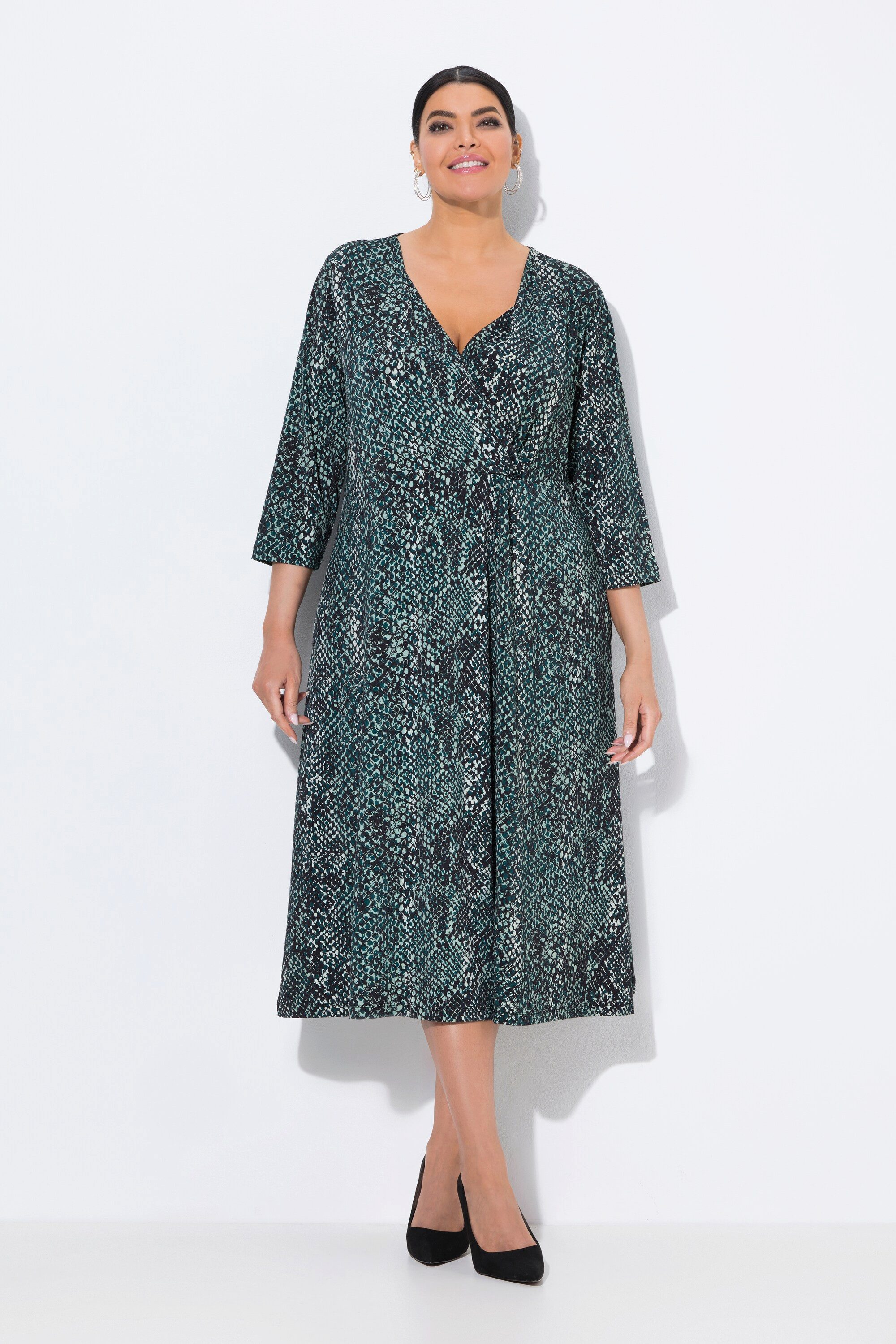 Ulla Popken Jerseykleid Jerseykleid Schlangenmuster V-Ausschnitt 3/4-Arm günstig online kaufen