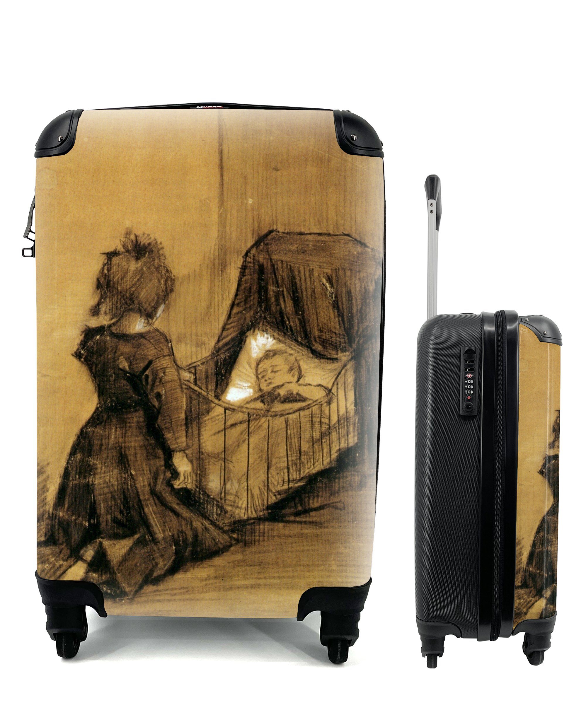 Handgepäck van einer Rollen, Trolley, Reisekoffer Reisetasche mit Mädchen Vincent - 4 Ferien, kniend Wiege für Handgepäckkoffer bei Gogh, rollen, MuchoWow