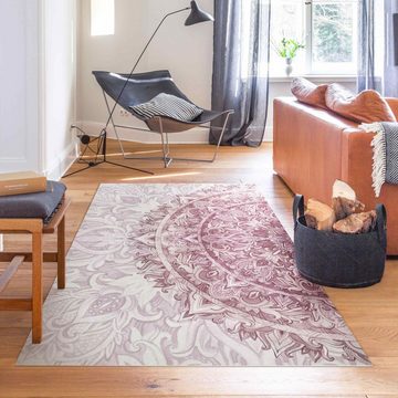 Teppich Vinyl Wohnzimmer Schlafzimmer Flur Küche Mandala modern, Bilderdepot24, rechteckig - rot glatt, nass wischbar (Küche, Tierhaare) - Saugroboter & Bodenheizung geeignet