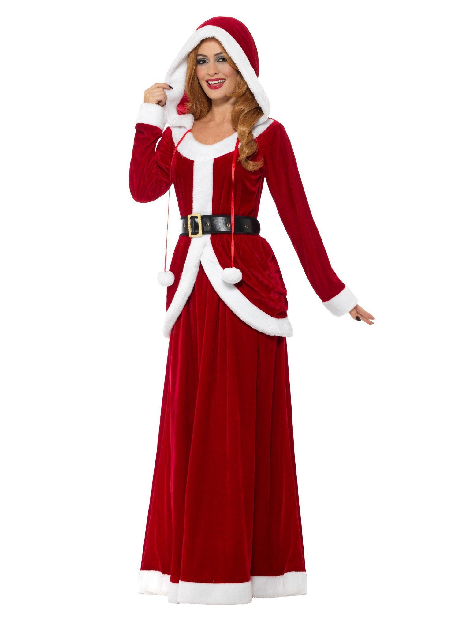 Smiffys Kostüm Weihnachtsfrau Kostüm Kleid Faschingskostüm Damen, Weihnachtskleid für Santas Begleitung