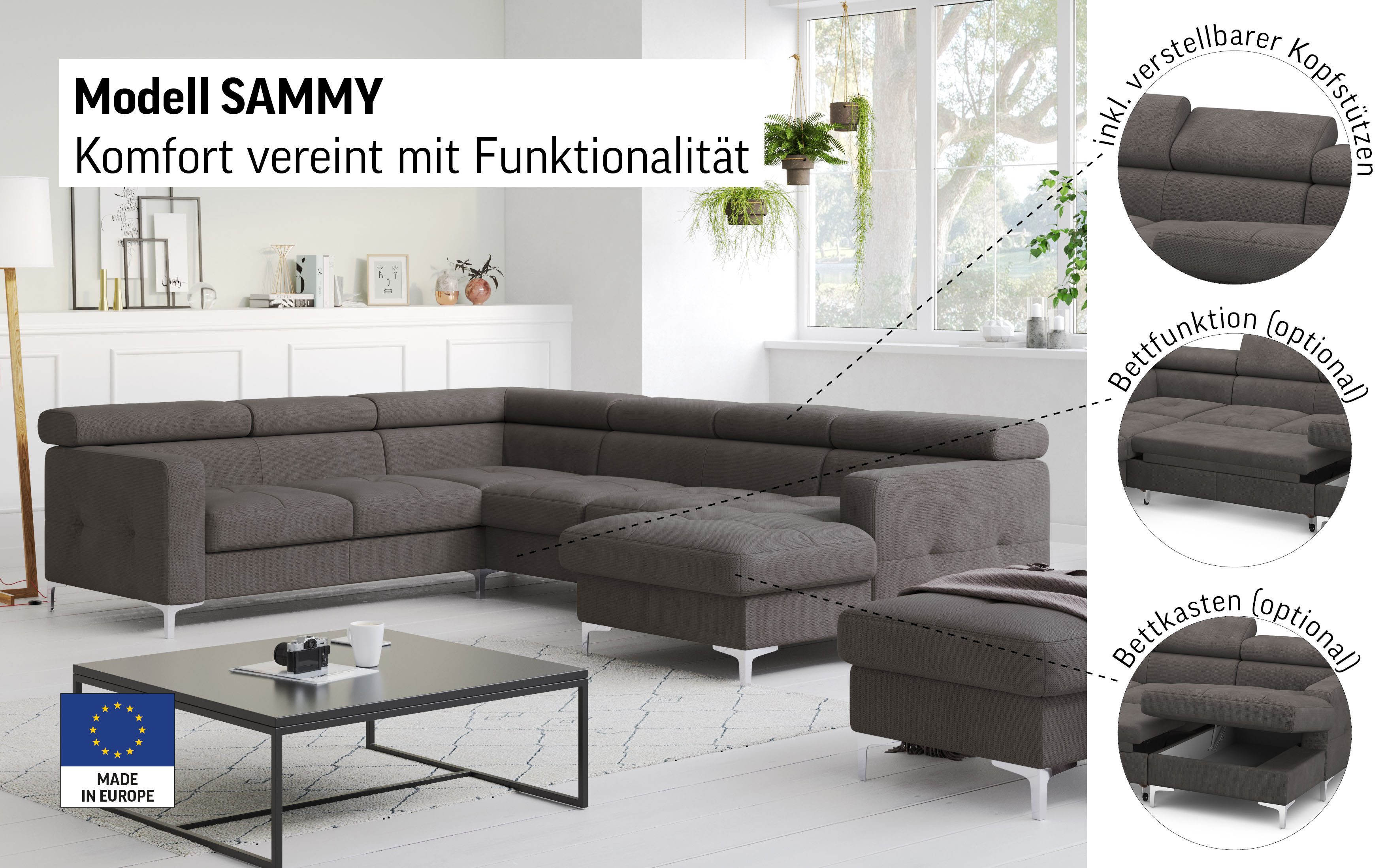 COTTA Wohnlandschaft Sammy U-Form, mit Kopfteilverstellung, günstig online kaufen