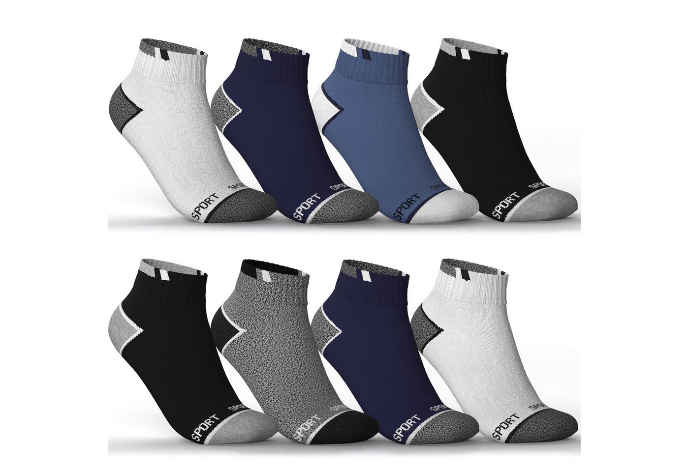 MEDOLY Sneakersocken Sport Quarter Sportsocken für Damen & Herren (8 Paar) mit verstärkter Frotteesohle