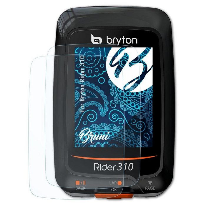 Bruni Schutzfolie Glasklare Displayschutzfolie für Bryton Rider 310 (2 Folien) praktisch unsichtbar