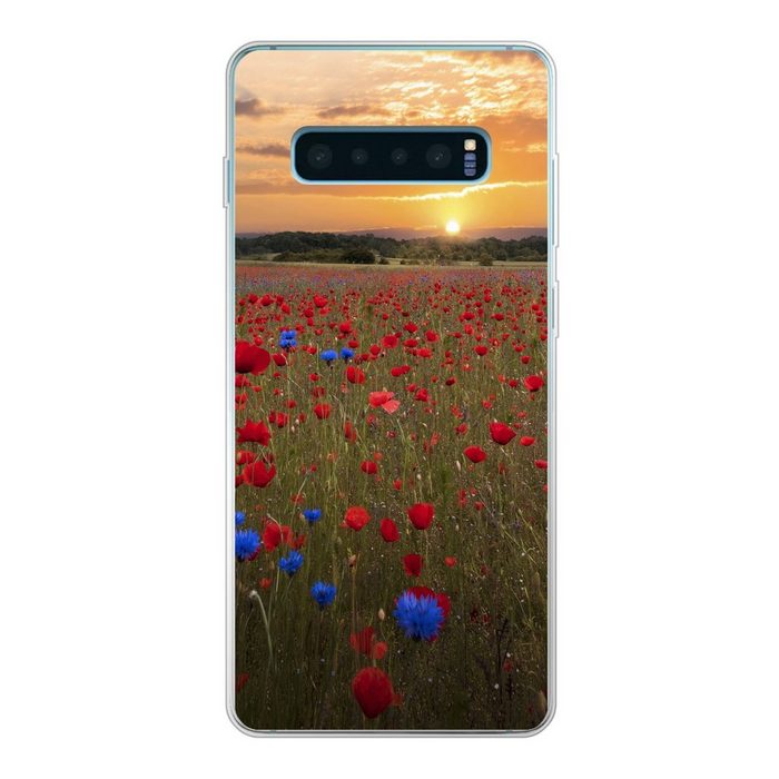 MuchoWow Handyhülle Blaue Mohnblumen zwischen roten Mohnblumen Phone Case Handyhülle Samsung Galaxy S10 Lite Silikon Schutzhülle