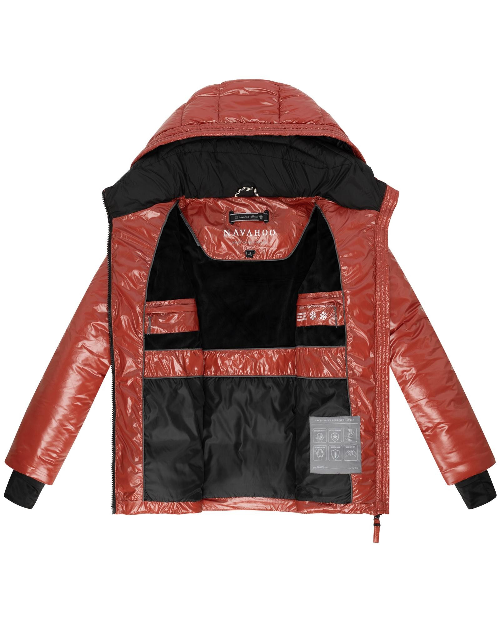 Navahoo Steppjacke Eisglanz 14 Glänzende Damen Winterjacke mit Taillengürtel
