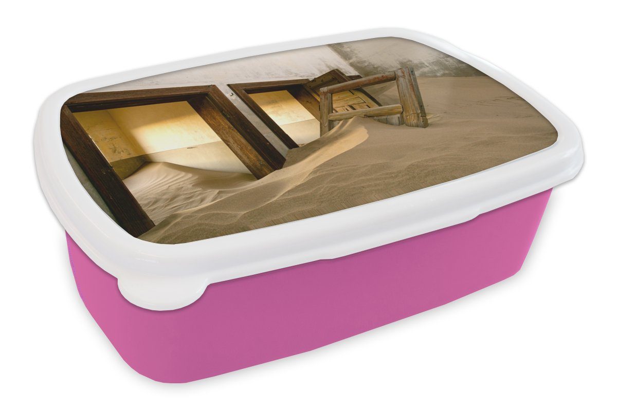 MuchoWow Lunchbox Sand - Architektur - Wüste - Tür, Kunststoff, (2-tlg), Brotbox für Erwachsene, Brotdose Kinder, Snackbox, Mädchen, Kunststoff rosa
