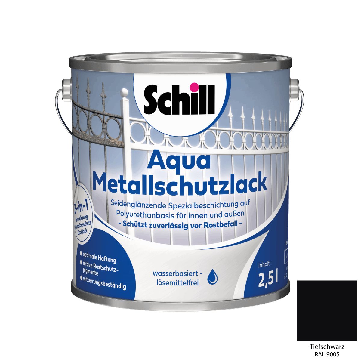Pictolor Rostschutzgrundierung Schill Aqua Metallschutz 3 in 1 2,5 Liter RAL 9005 - Tiefschwarz