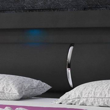 inter Boxspringbett Milano 180x200cm Bettkasten mit Kopfteil LED-Beleuchtung (Kopfteil mit LED, inkl.Kopfteil mit Matratzen und Topper), Bettkasten,Kopfteil mit LED