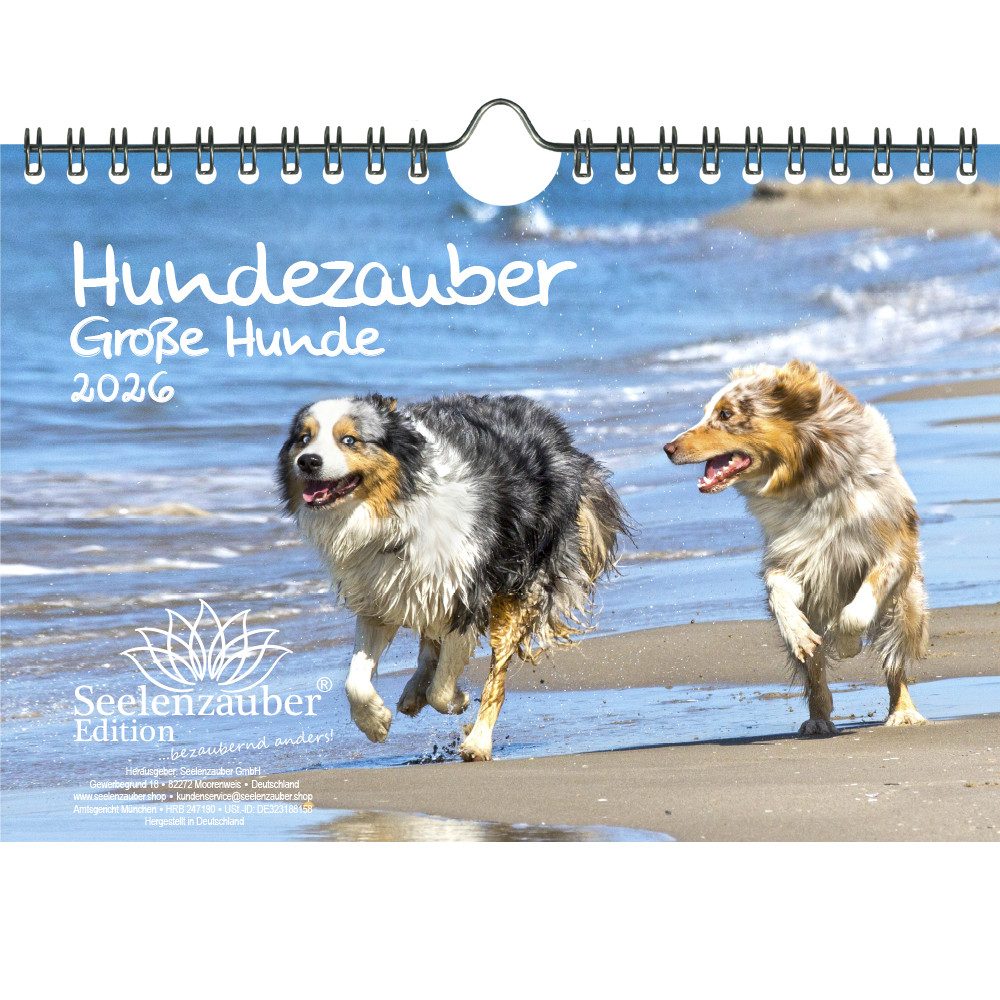 Seelenzauber Wandkalender Hundezauber Große Hunde DIN A5 Kalender für 2026 Welpen und Hunde