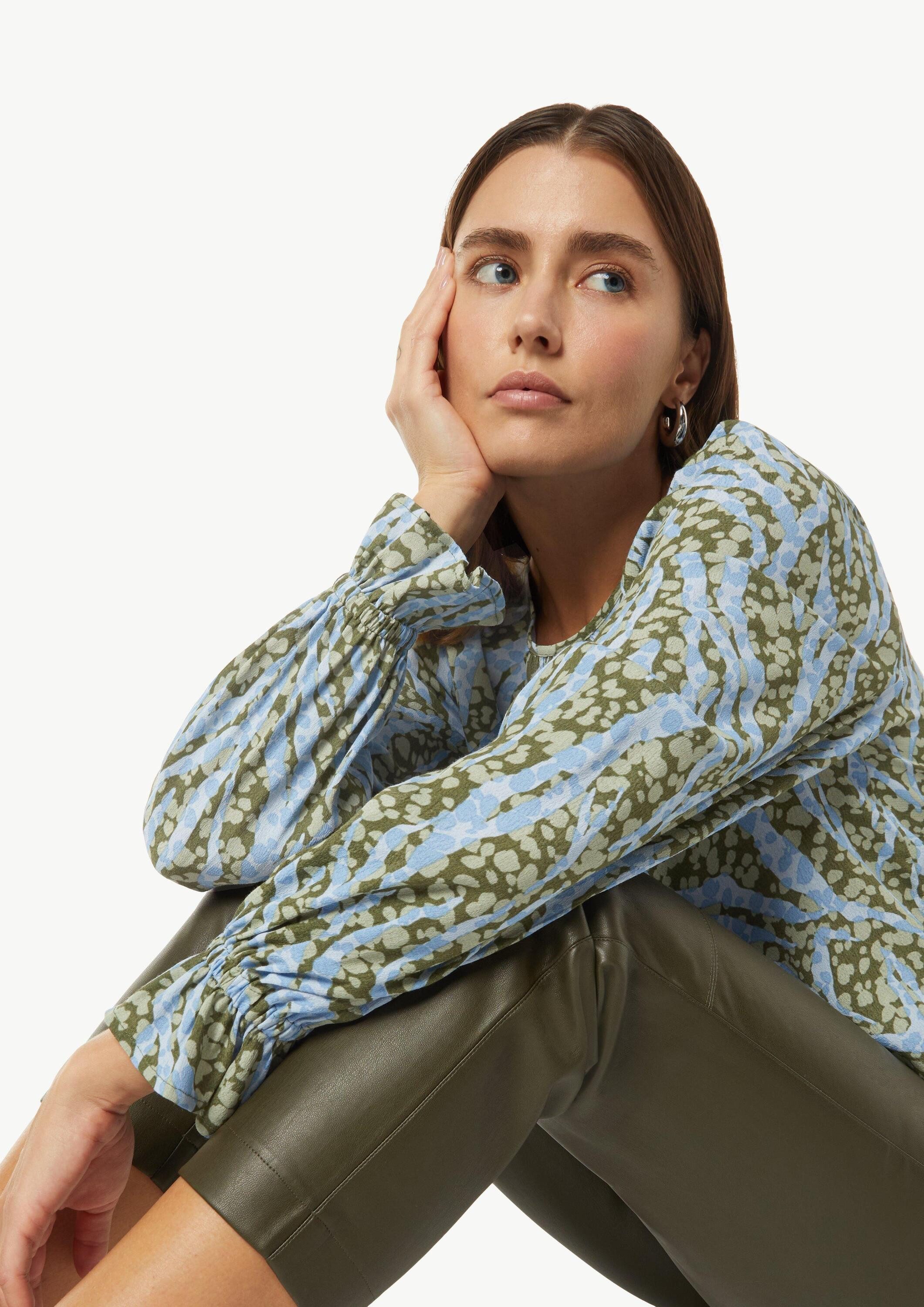 comma Langarmbluse Bluse Gemusterte Bluse mit Volant-Details