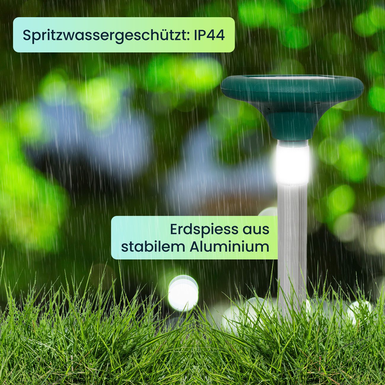 Casativo Vibrations-Tierabwehr Solar Maulwurfschreck mit LED 800m² Abwehr & Gartenleuchte Alu-Spieß, 1-tlg., 1er-Set & 3er-Set, 2-in-1 Maulwurf-Abwehr (400 Hz) mit solarbetriebener LED-Wegleuchte