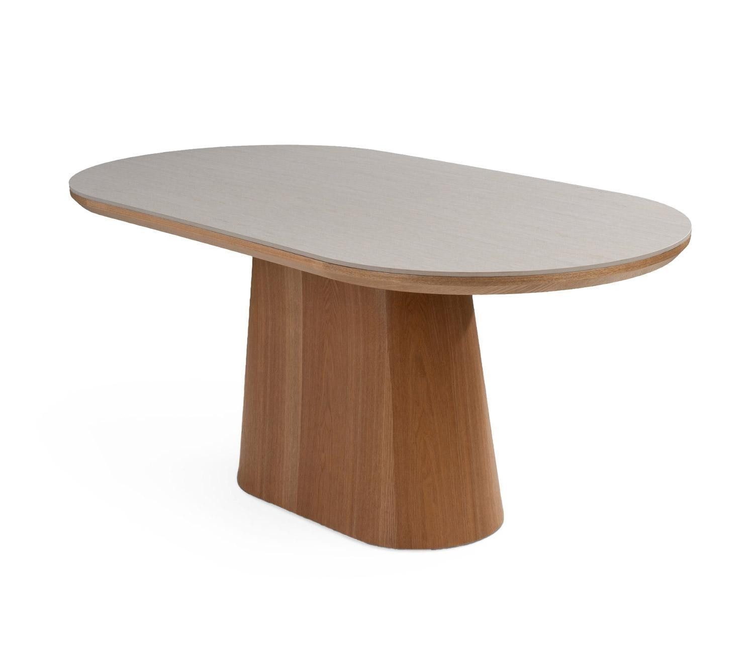Home4You Esstisch B 180 x T 90 cm, Hellbraun, Weiß, MDF, (1-St), travertine Keramikplatte