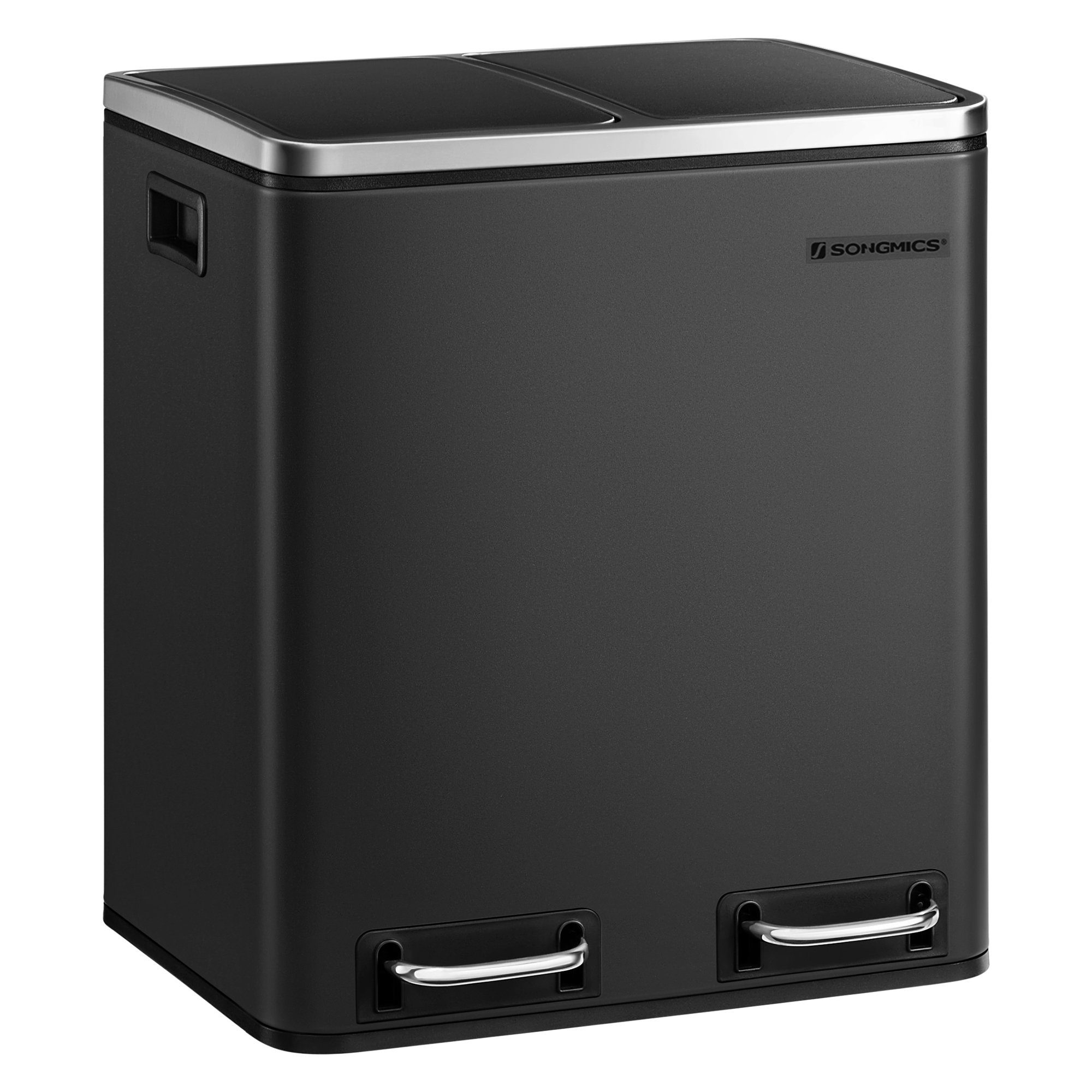 SONGMICS Mülleimer Mülltrennsystem 2 x 15 L, Abfalleimer, 30L, ergonomisch, Stahl, Metall-Fußreling