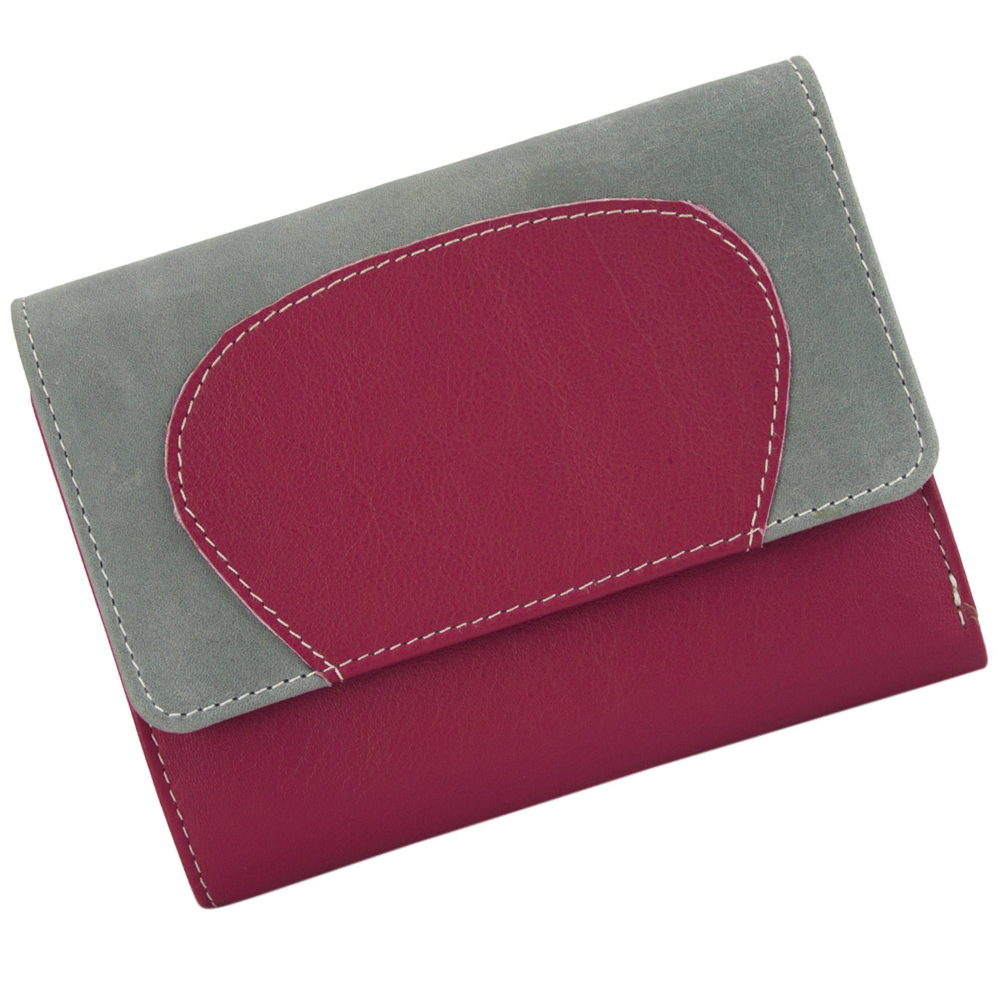 Sunsa Geldbörse echt Leder Geldbörse Damen Geldbeutel Portemonnaie große Brieftasche, echt Leder, aus recycelten Lederresten, mit RFID-Schutz, Unisex grau/pink