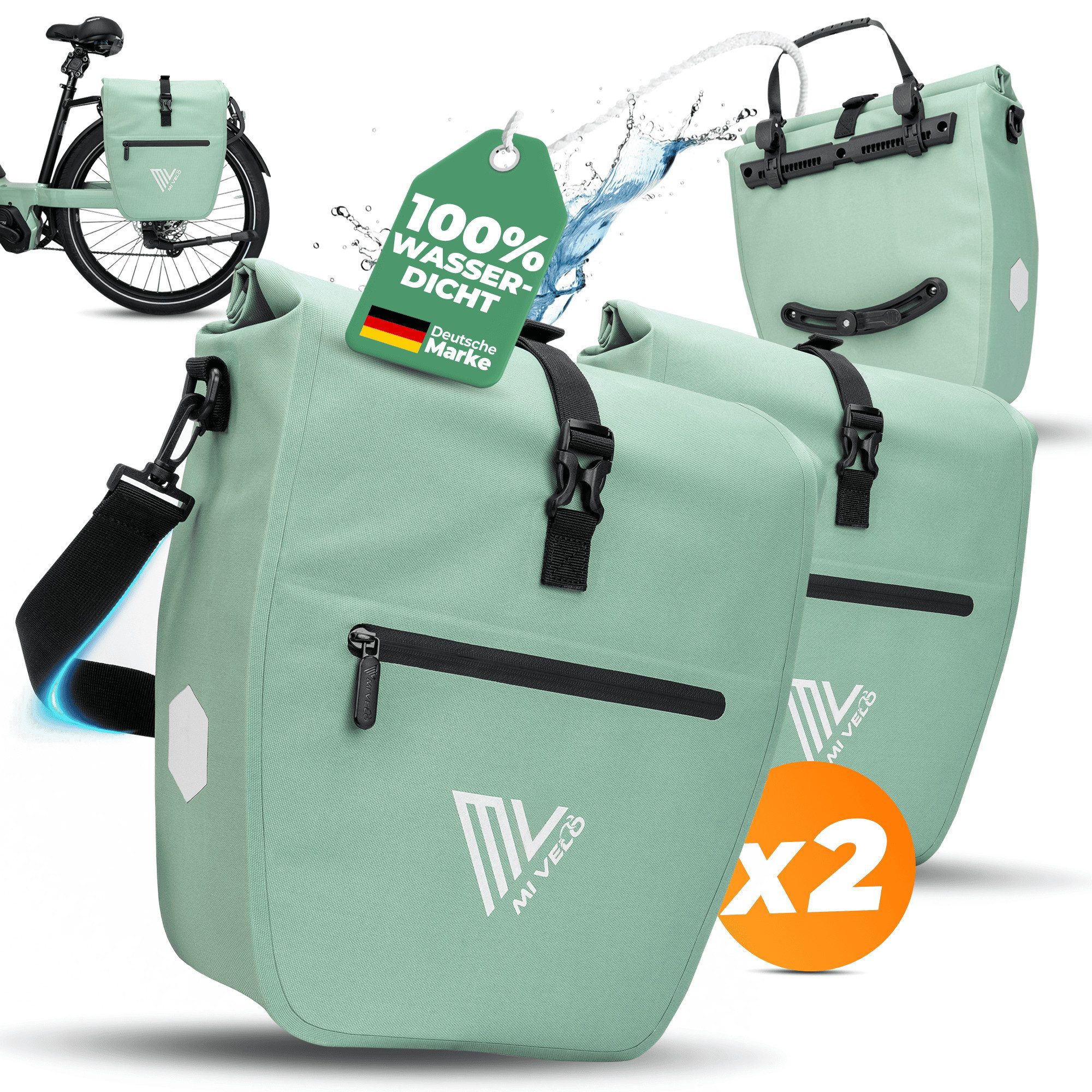 MIVELO Fahrradtasche Gepäckträgertasche wasserdicht inkl. Gurt für Umhängetasche