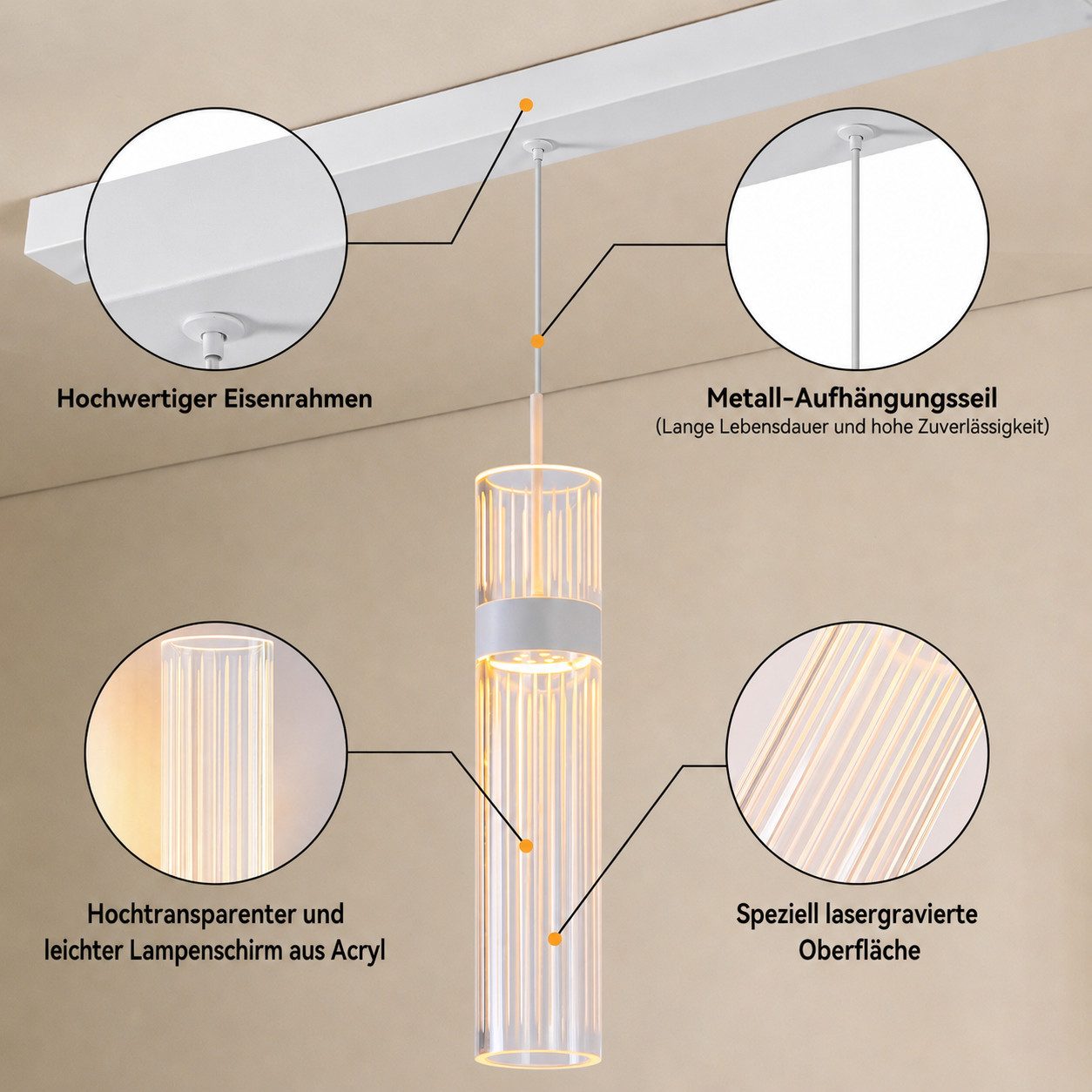 BlingBin LED Pendelleuchte 3-flammig Hängeleuchte 14 W Acryl-Kronleuchter, 3 Lichtfarben mit Memoryfunktion, LED fest integriert, Neutralweiß, Warmweiß, Tageslichtweiß, weiße Hängelampe für Esszimmer und Kücheninsel
