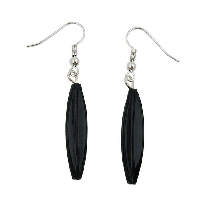 Gallay Paar Ohrhaken Ohrhänger Ohrringe 50mm Rillenolive Kunststoff schwarz glänzend
