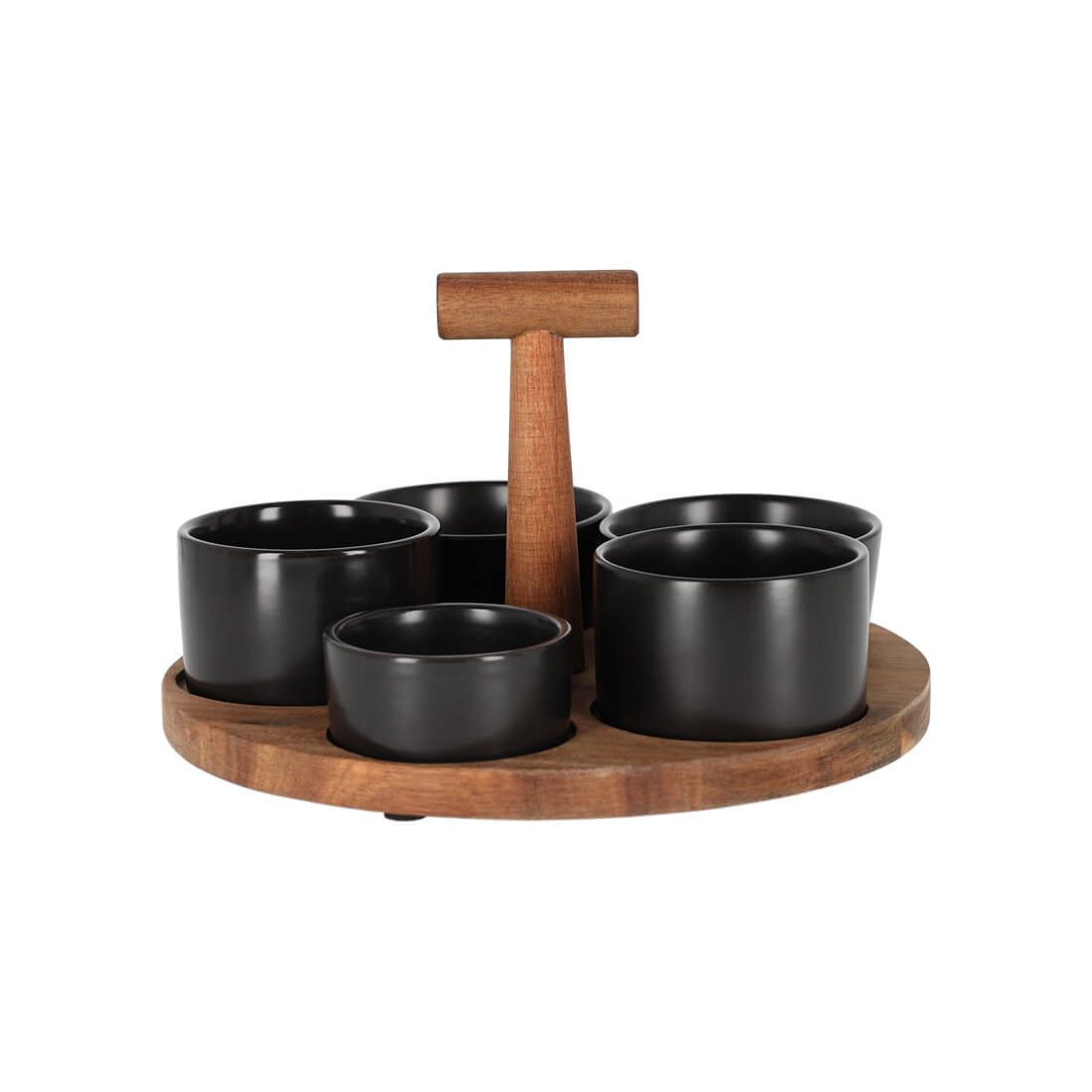 Jens Living Servierschale Bits & Bites Bo Servierset, Akazienholz & 5 Keramikschalen, Schwarz, Holz, Keramik, (6-tlg), Akazienholz, 5 Schalen, gestuft, Griff, rutschfest, schwarz