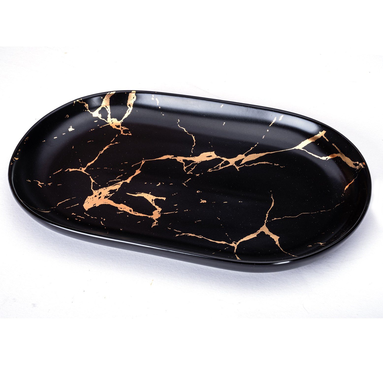 Goodwei Teeschale Teetablett - Serviertablett aus Porzellan - Black Marmor Design, 1-tlg., Handgefertigt