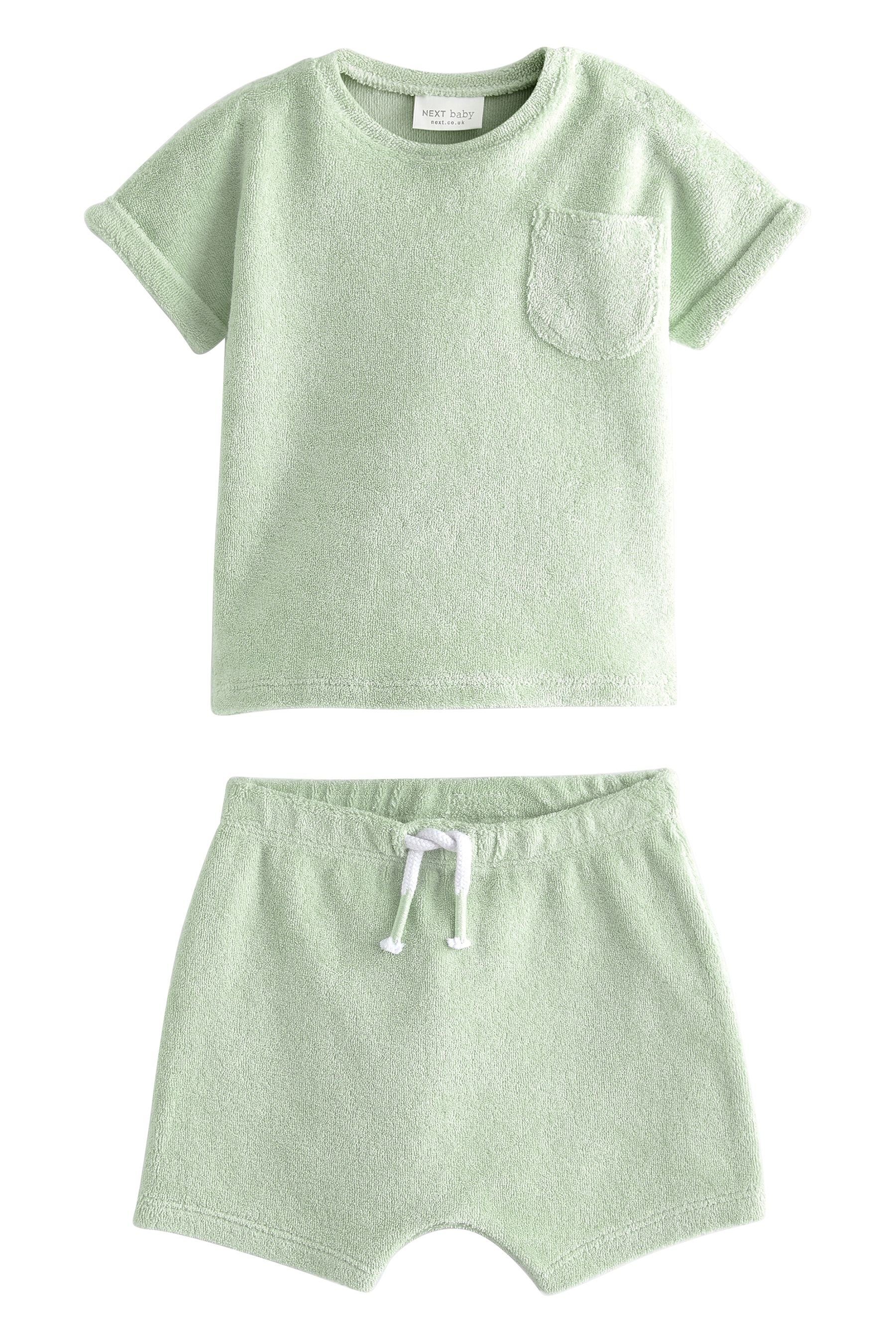 Next T-Shirt & Shorts Baby-T-Shirt + Shorts aus Frottee im 2er Set (2-tlg) Mint Green