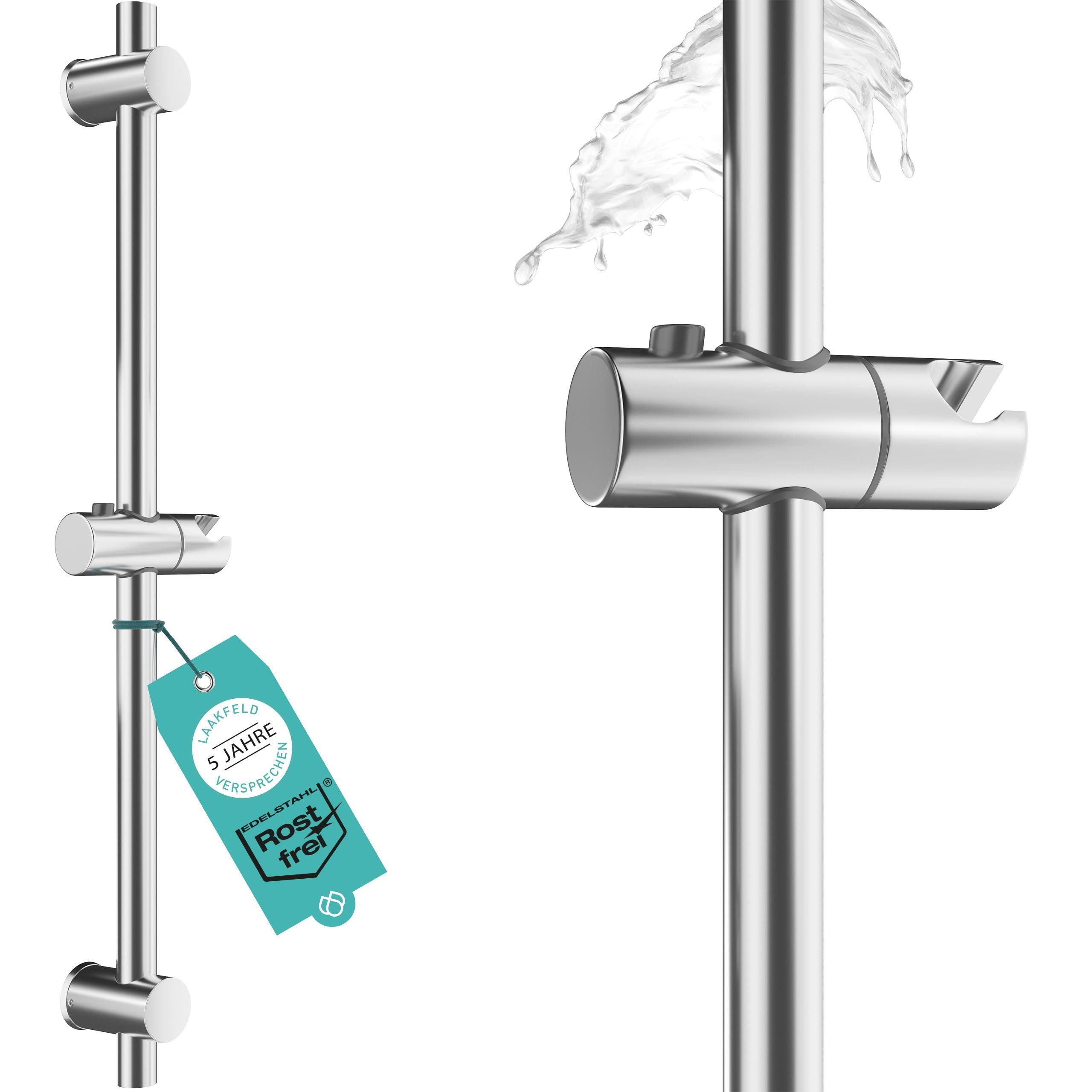 Laakfeld Duschstange Edelstahl Duschstange rostfrei - Brausestange variable Bohrlöcher, Dusch Stange & top Slider (einfach, flexibel, stabil)