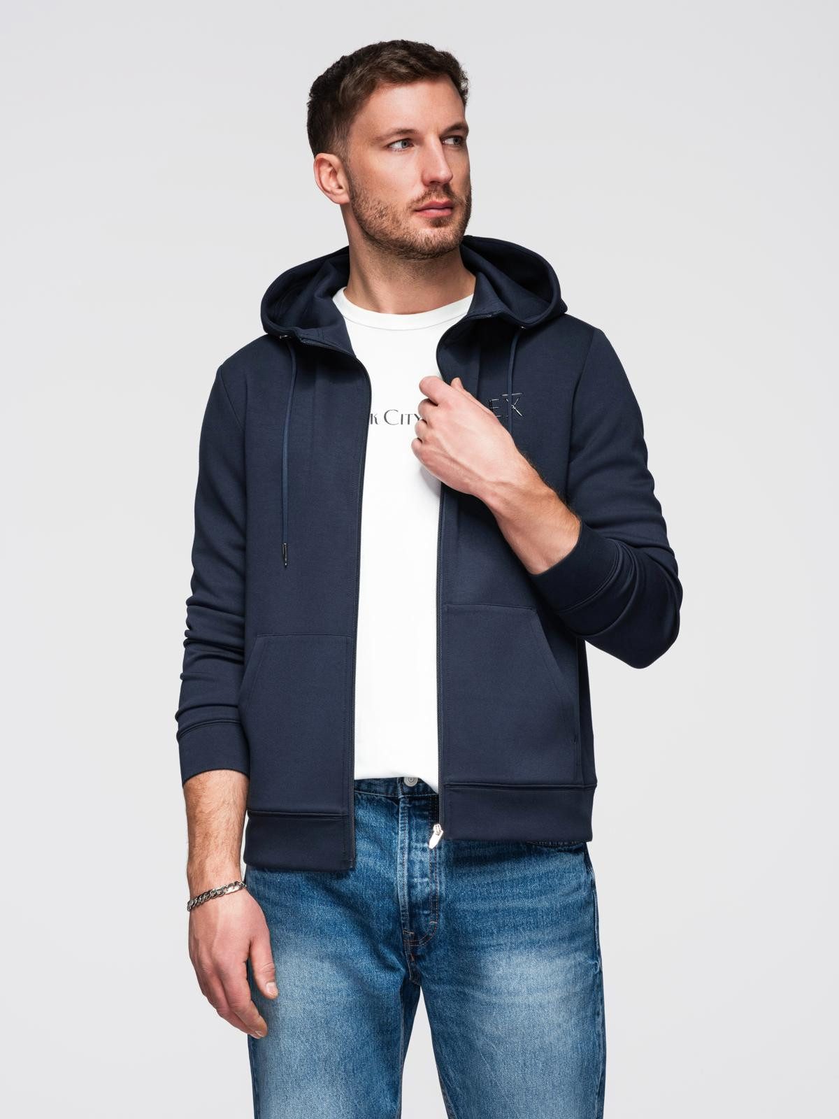 Sweatshirt Herren Sweatshirt mit Kapuze und Reißverschluss Casual Dunkelblau S