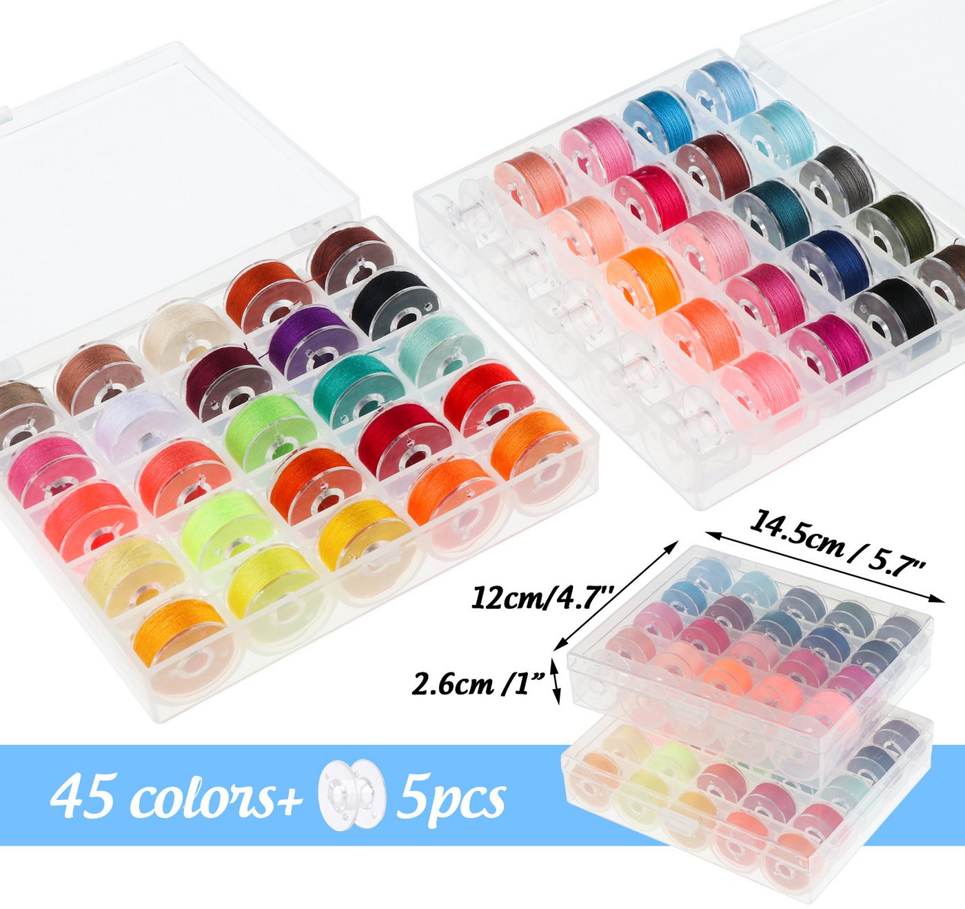 Thumbnail - ElitVita Nähgarn Sortiment Set Nähmaschinengarn Unterfadenspulen Garn Nähgarn, (set, 45-St., 45-St., 45 Nähgarn-Spule, 4...