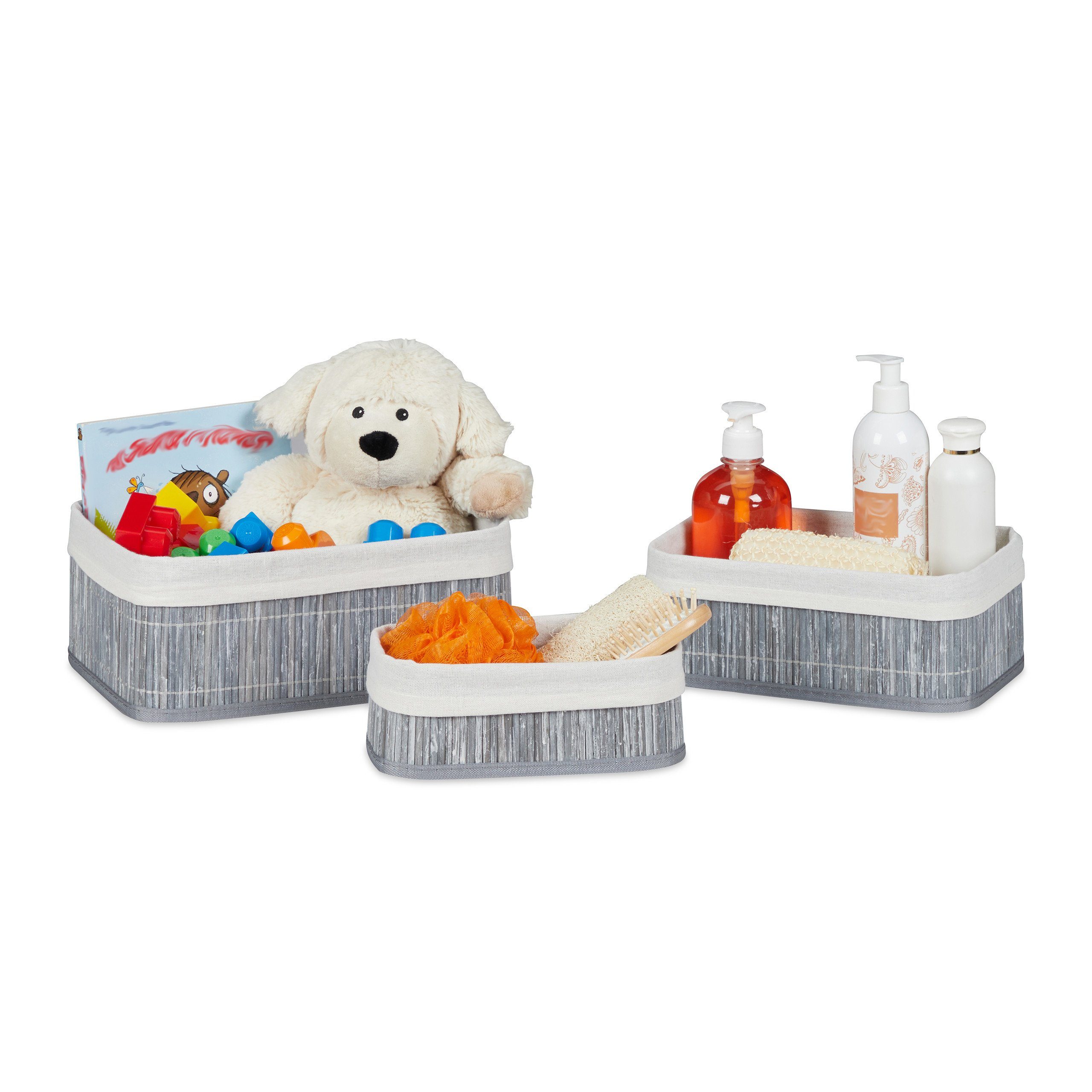 relaxdays Aufbewahrungskorb Bad 3 teiliges Set, grau günstig online kaufen