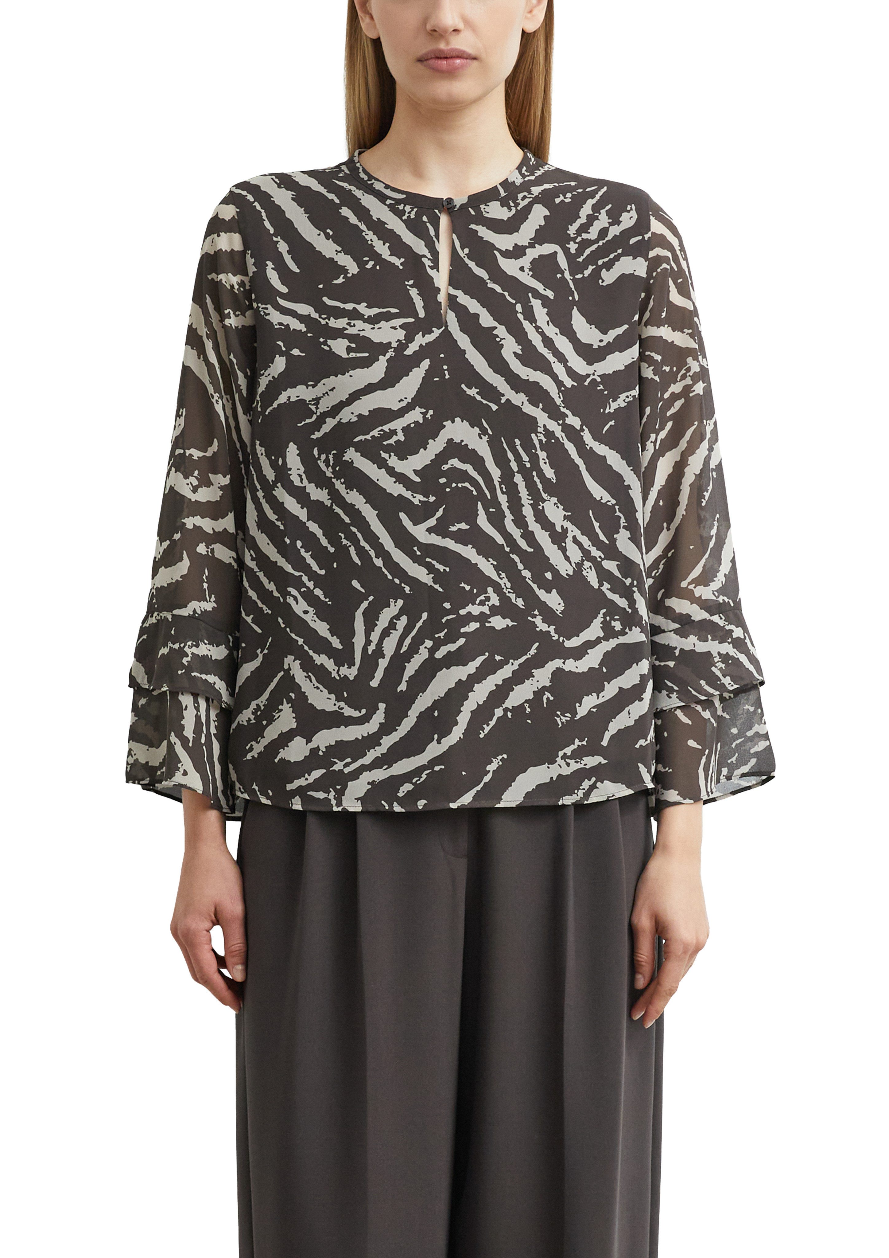 comma Chiffonbluse mit grafischem Print und Volants / 3/4-Arm