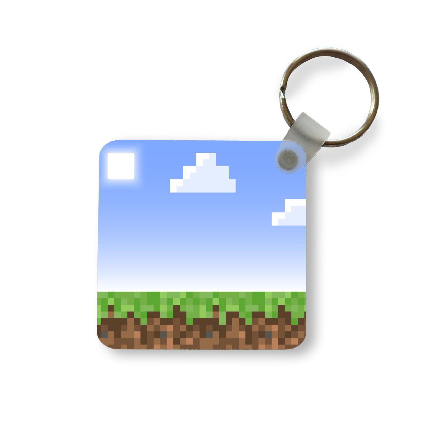 MuchoWow Schlüsselanhänger Spiele - Pixel - Spiele - Gras, Quadratisch, Accessoire Auto / Haus / Rucksack / Handtasche, 5x5 cm